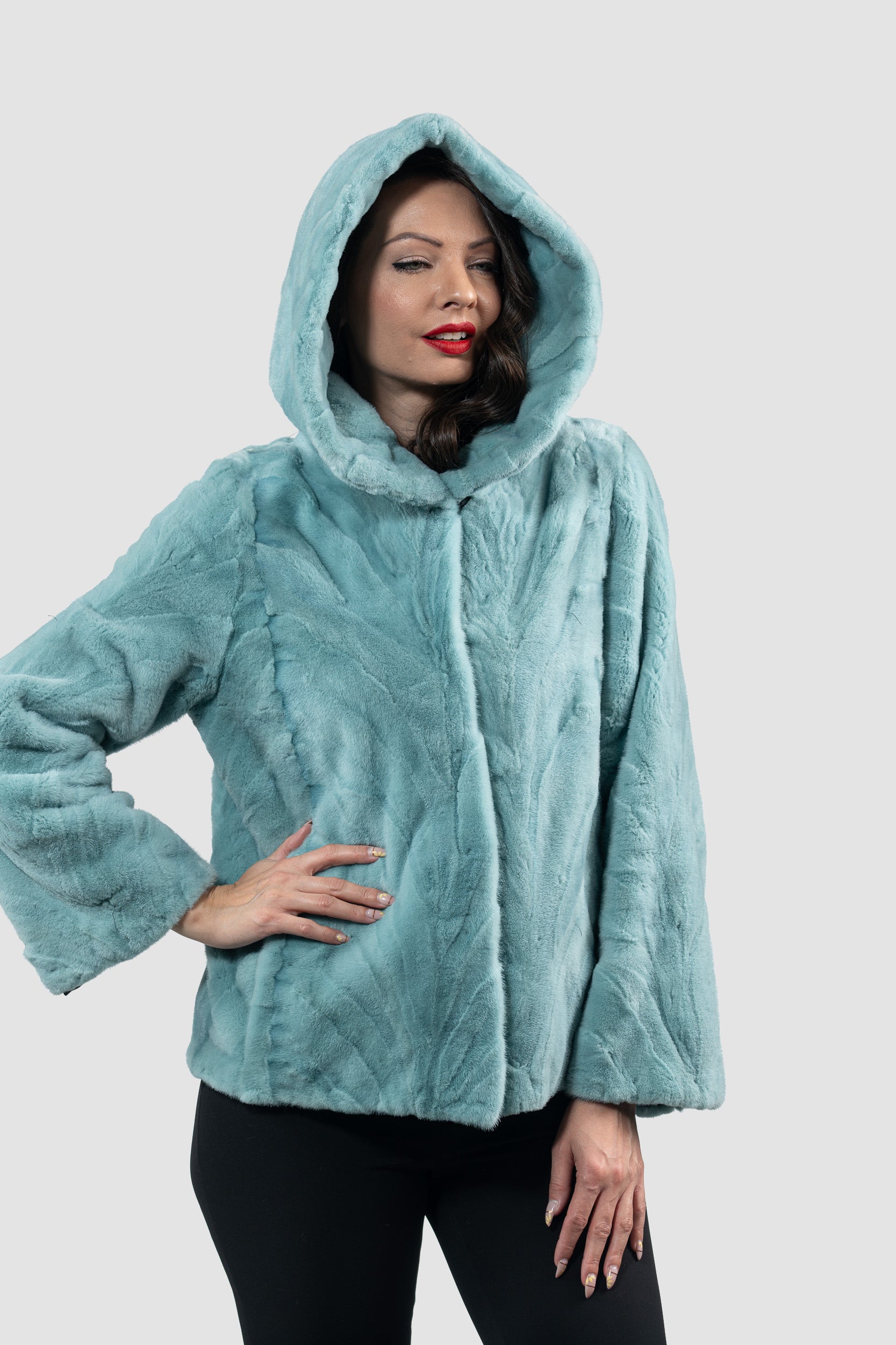 Mint Mink Pieced Hooded Jacket 13C543