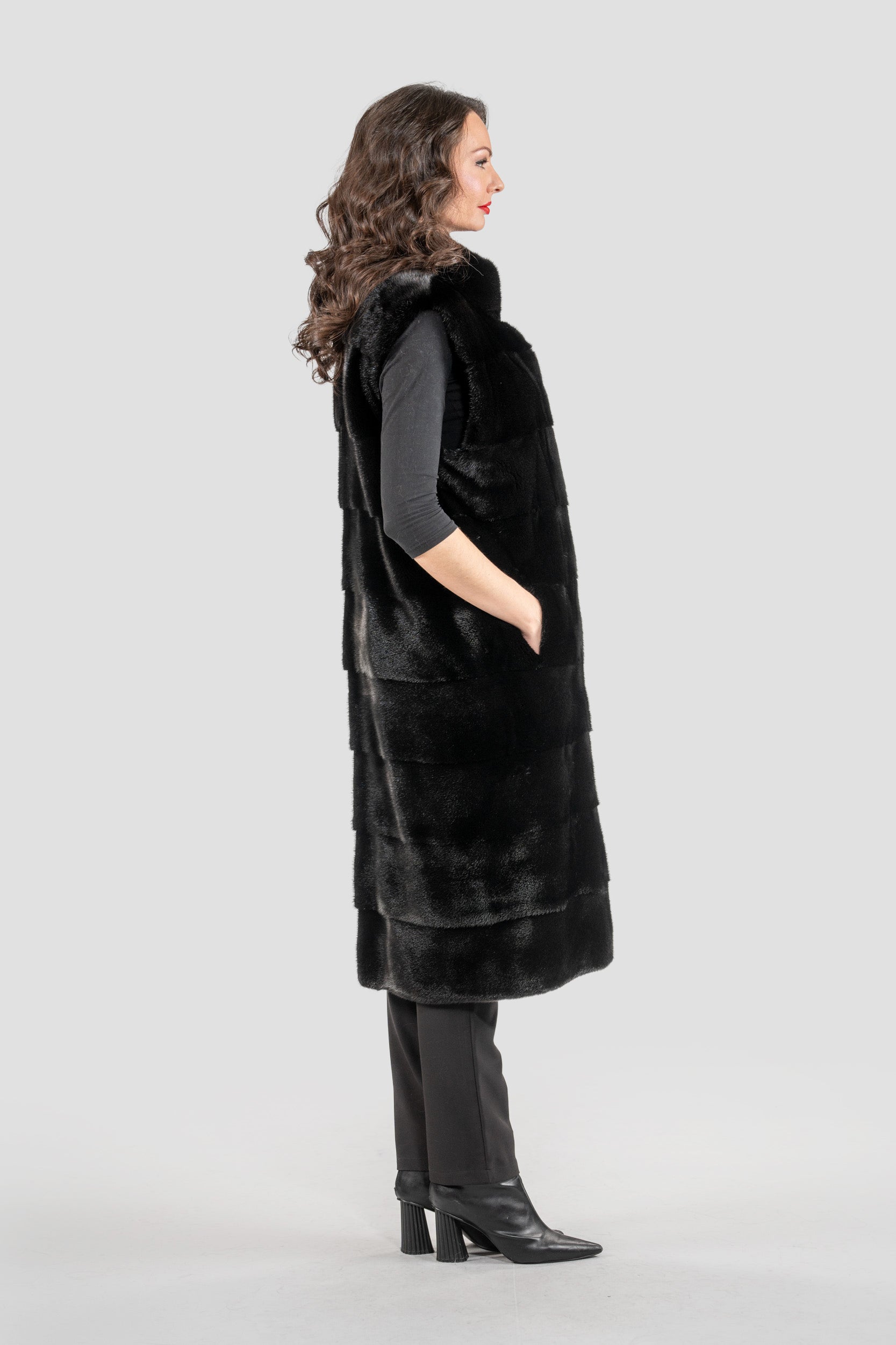 Blackglama Mink Long Vest with Stand Collar P/K13c519g530