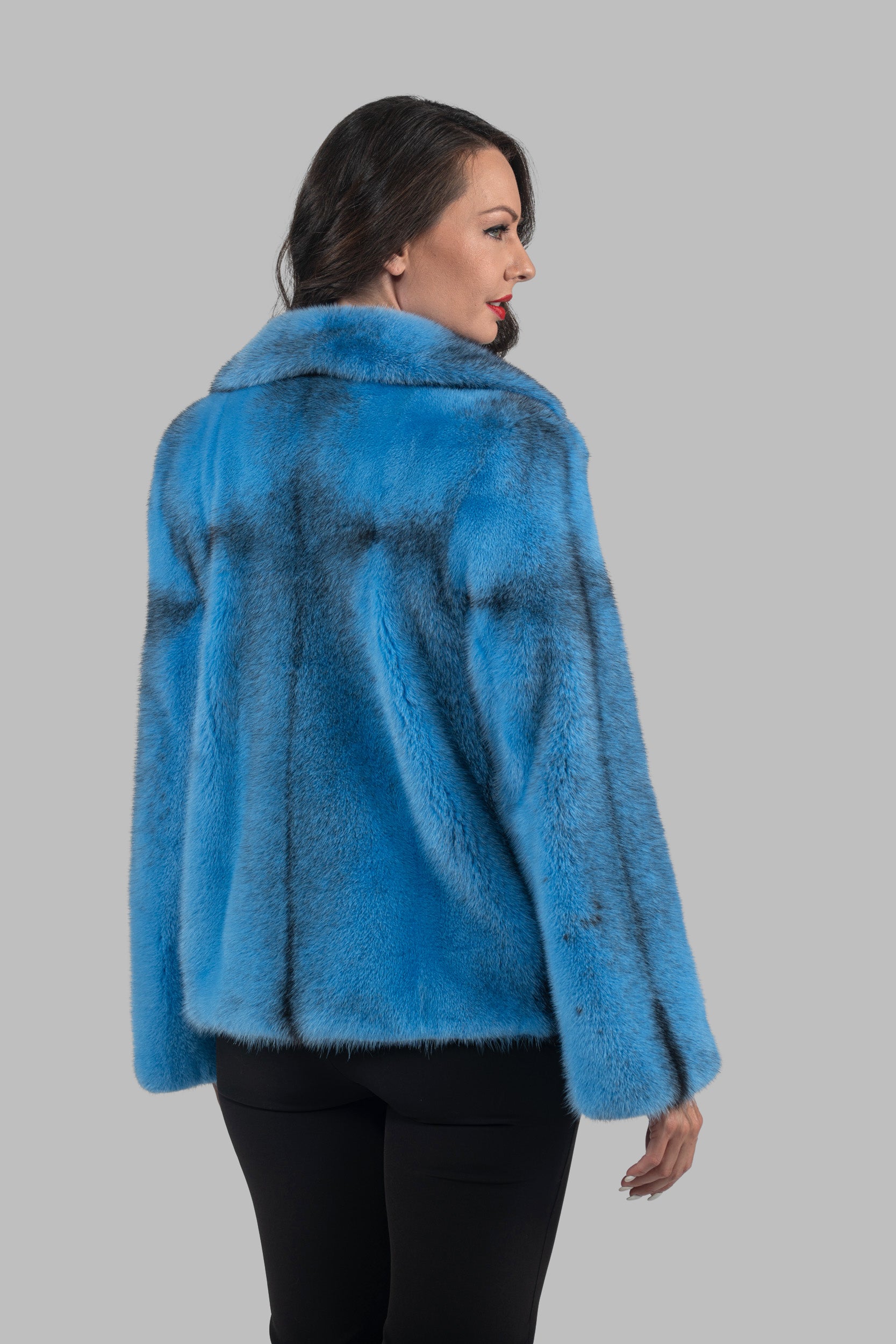 Blue Sky Cross Mink Jacket with Notch Collar L/O13C528S20