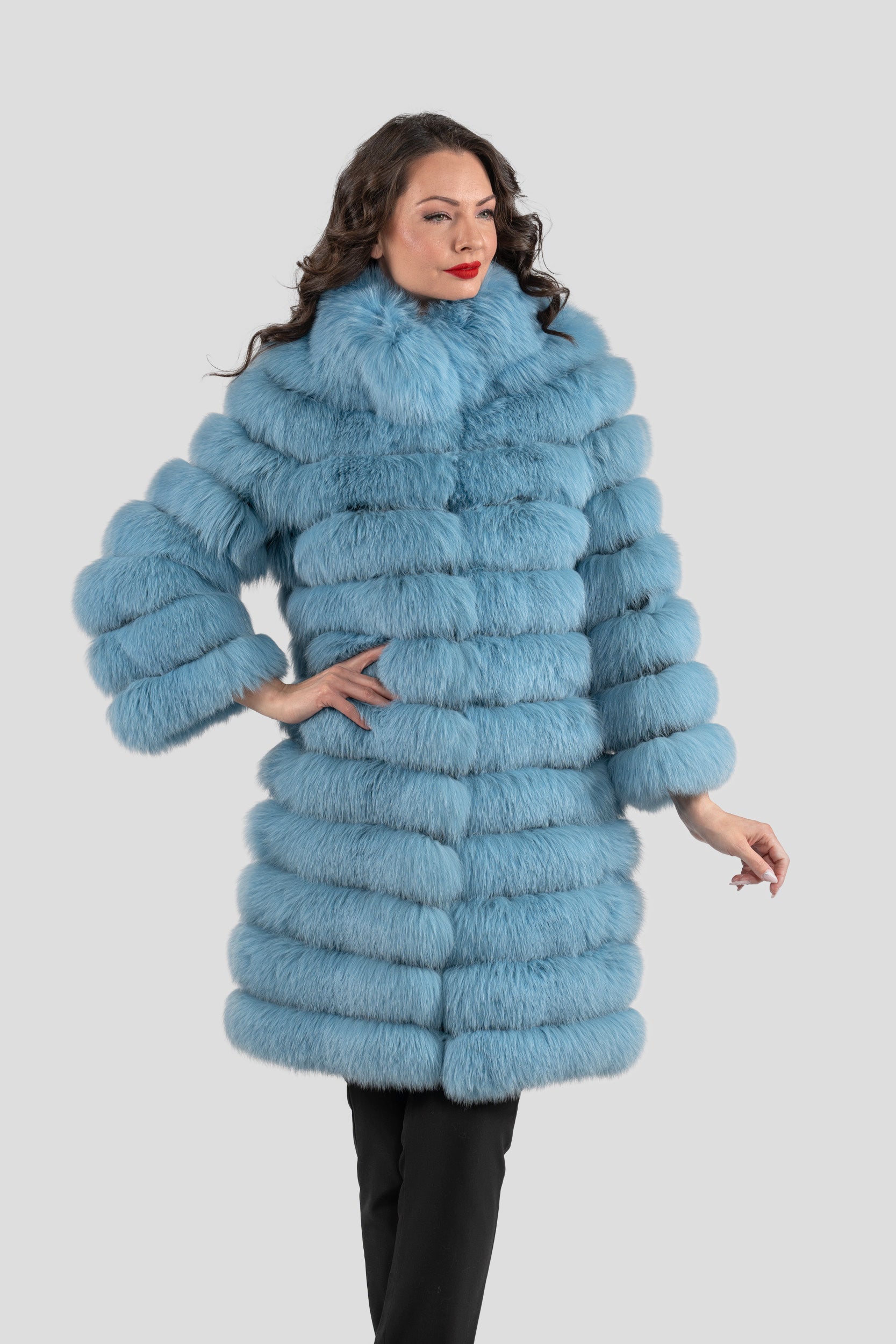 Blue Sky Full-Length Fox Fur Coat P/K13C530