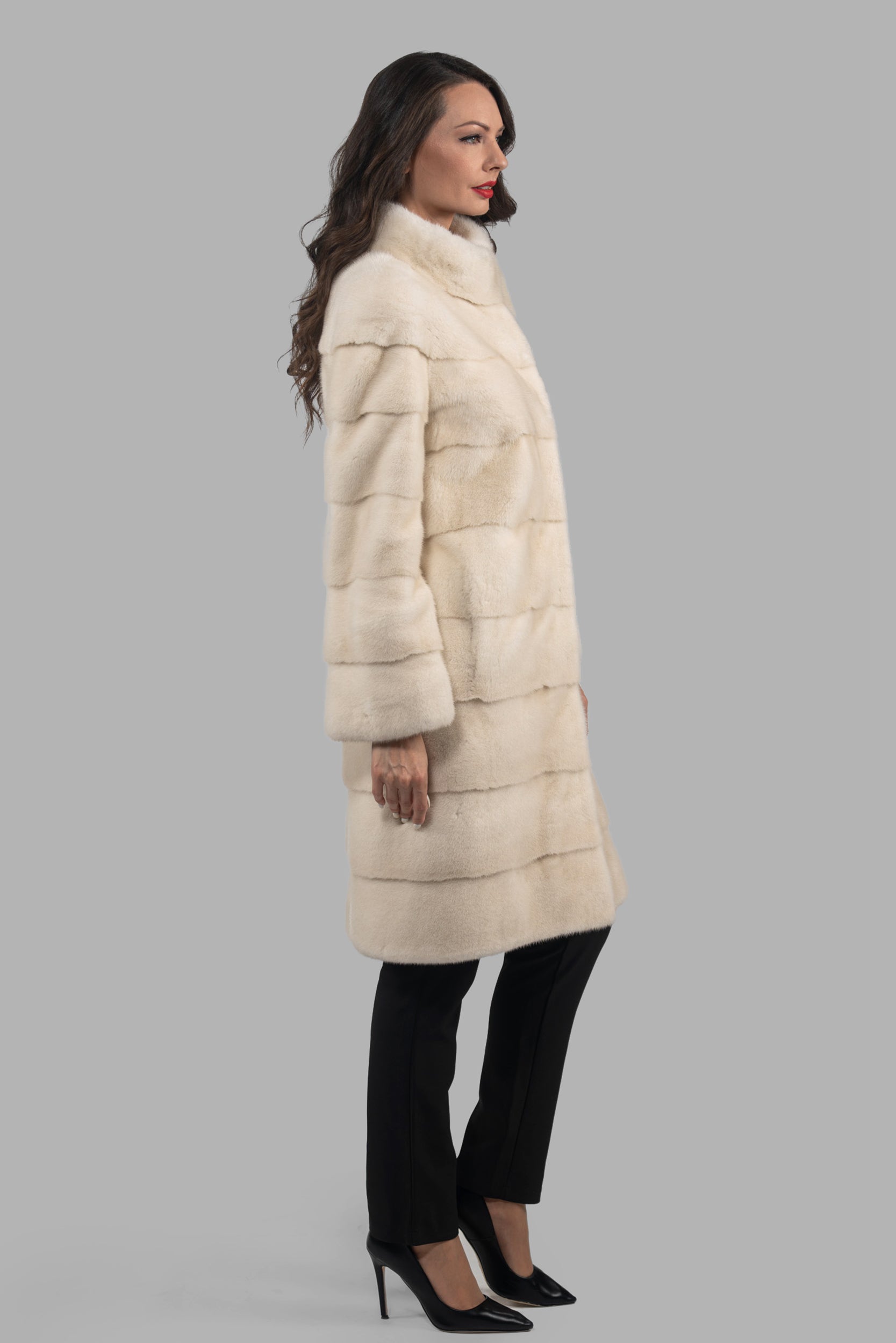 Pearl G/W Mink Half Coat with Stand Collar P/K13C530