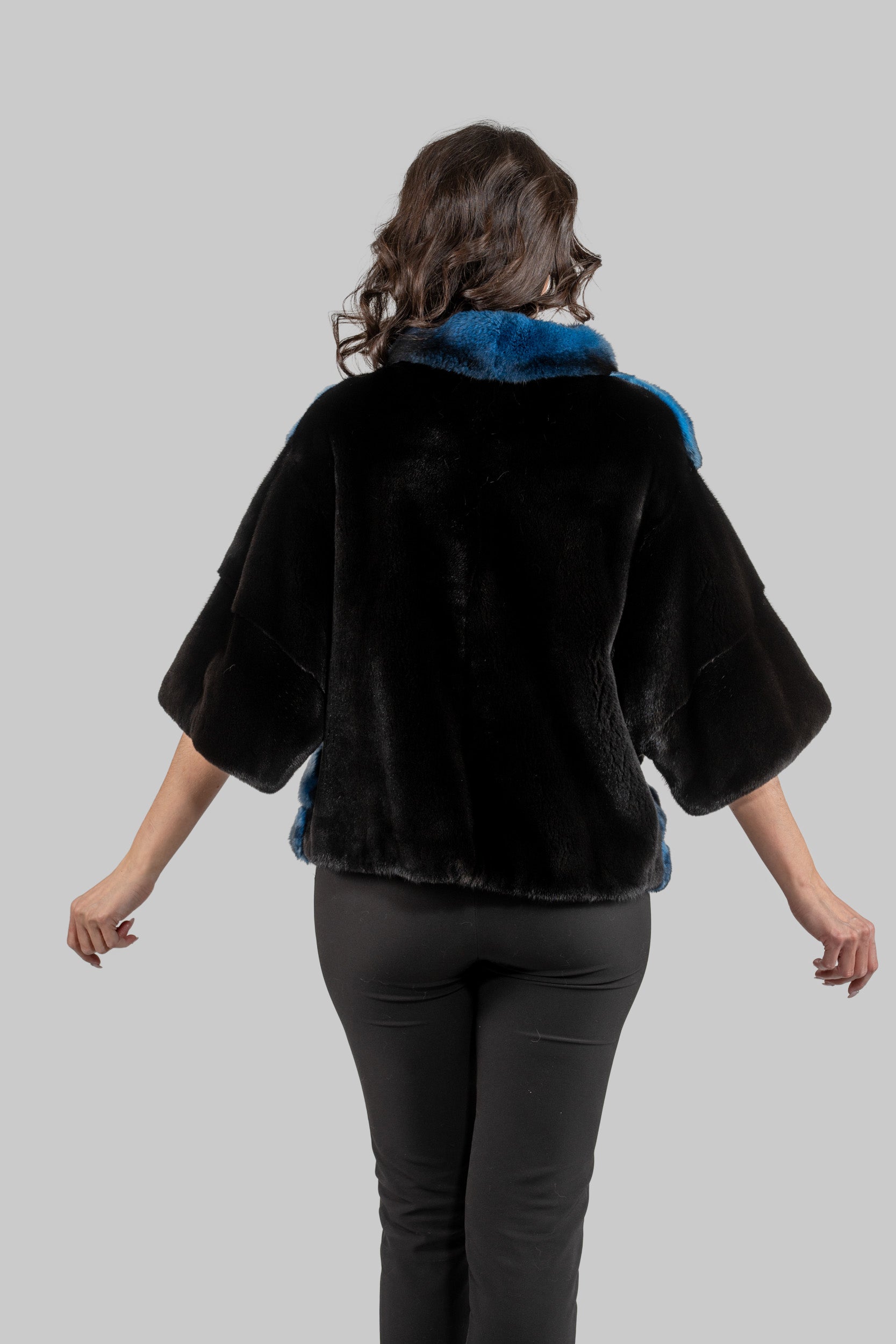 Bluejean Chinchilla Short Jacket with Blackglama Mink Trim P/K13C139