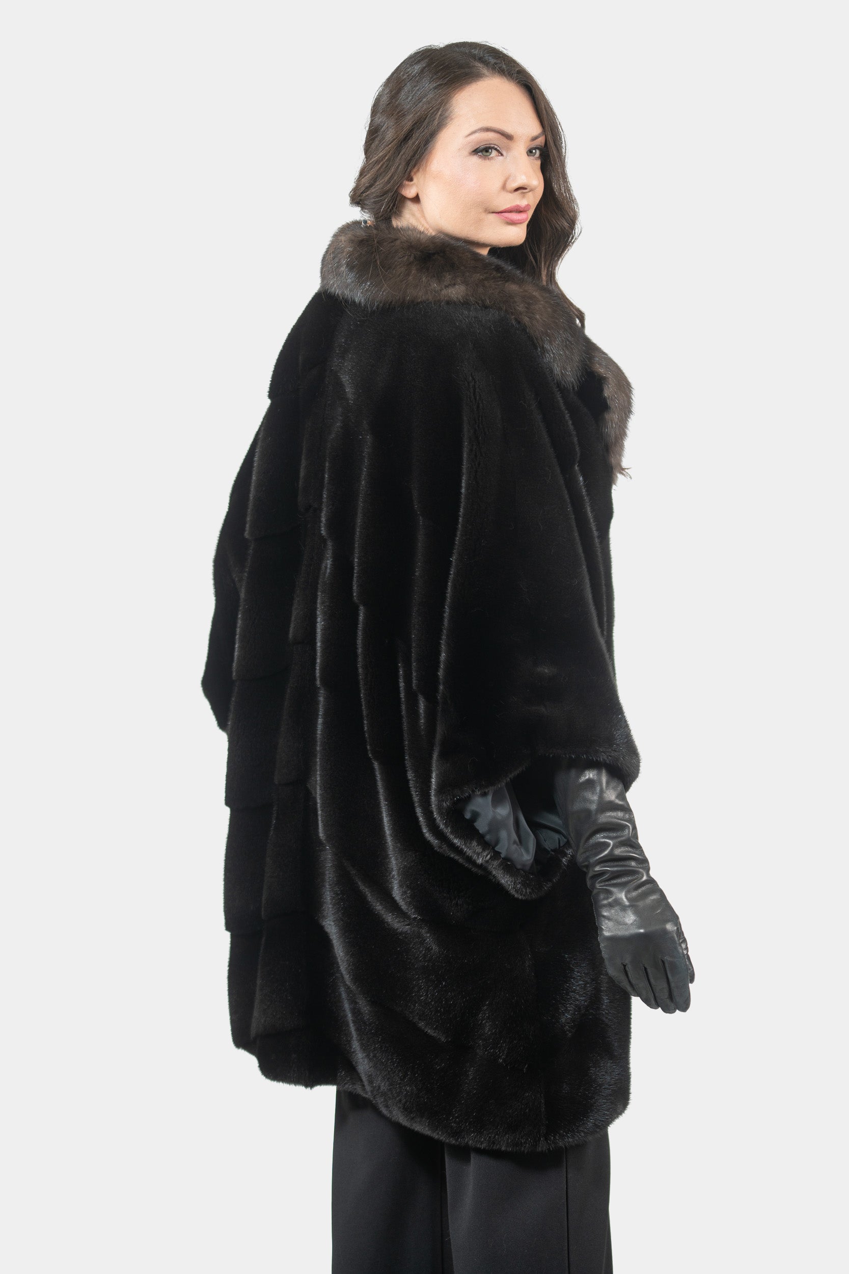 Blackglama Mink Cape with Russian Sable Notch Collar P/K13C929
