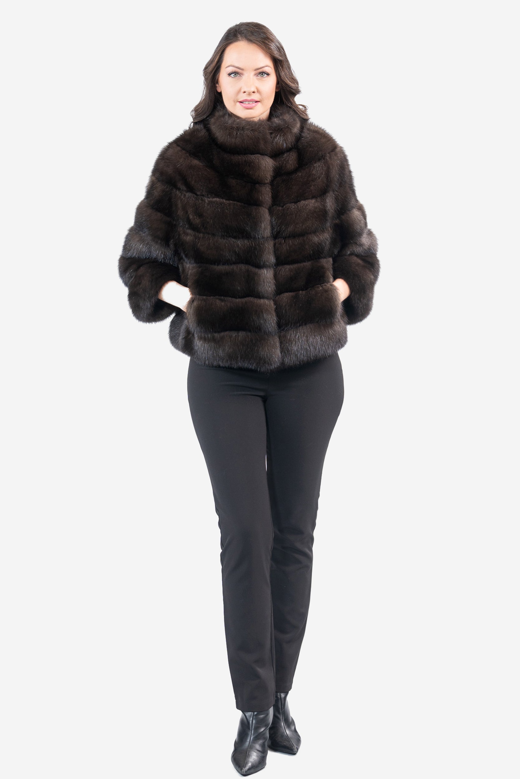 Dark Russian Sable Jacket with Stand Collar P/K16cm643G