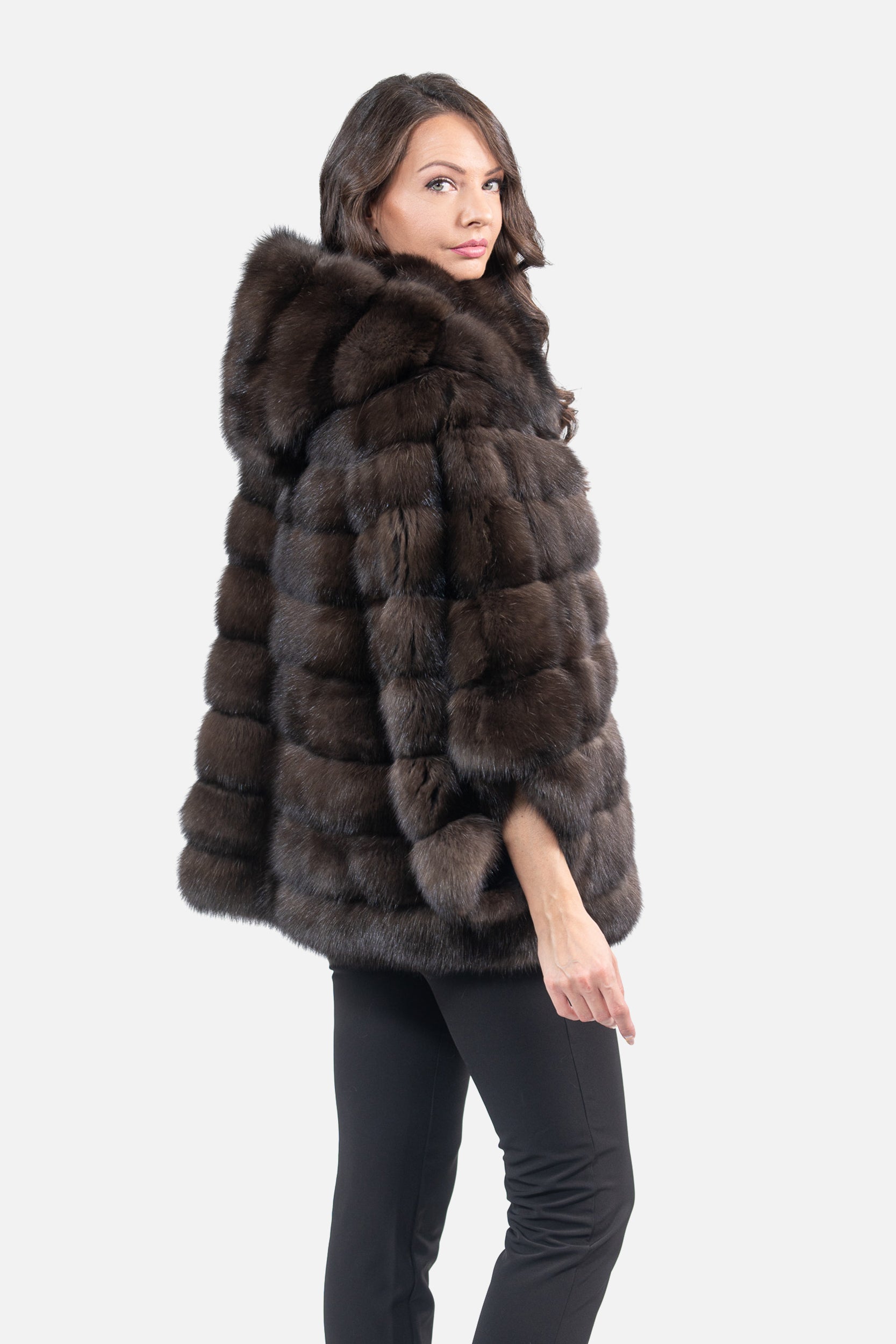 Dark Hooded Russian Sable Cape P/K13C949