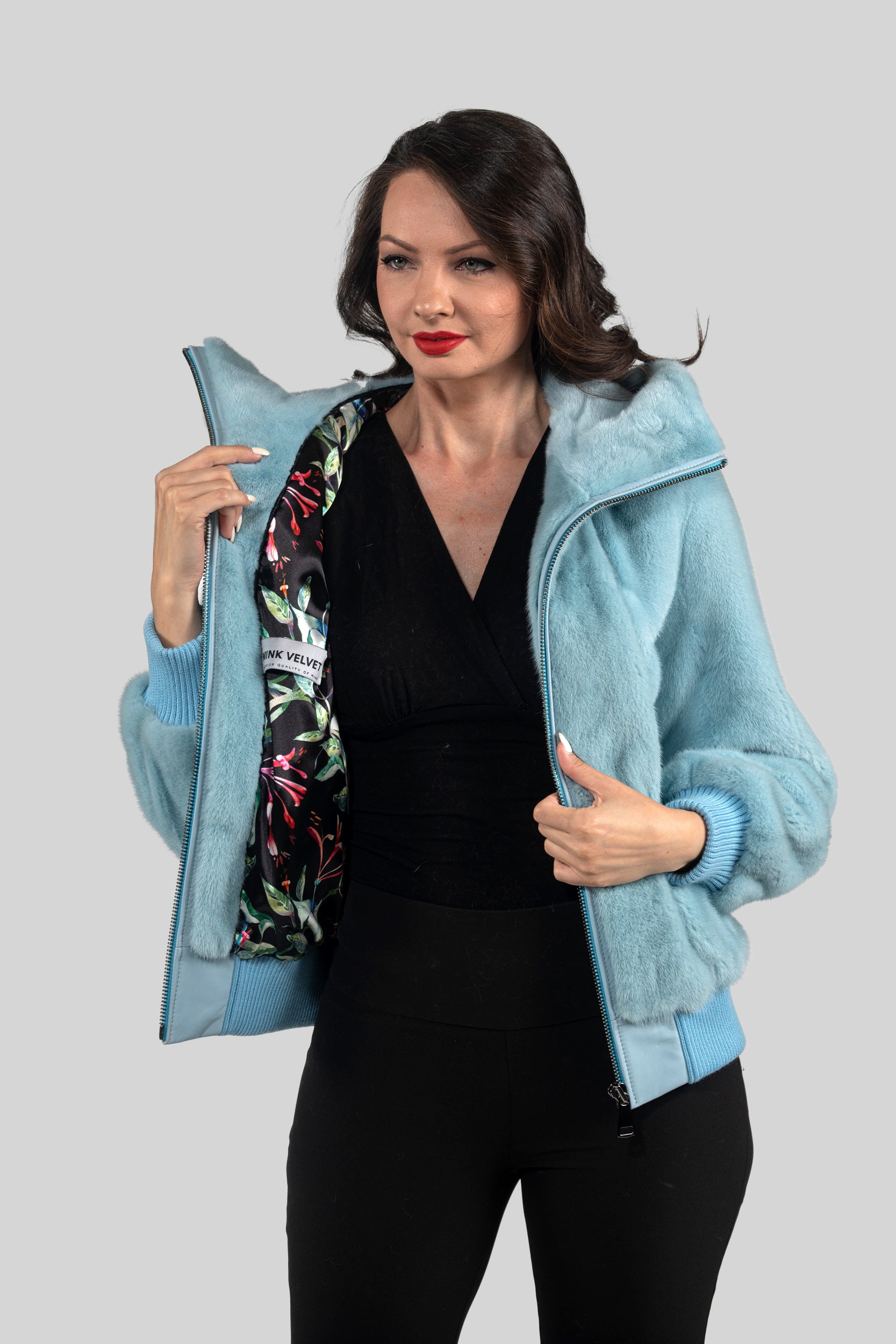 Mint Mink Bomber Jacket with Hood L/O13C224H