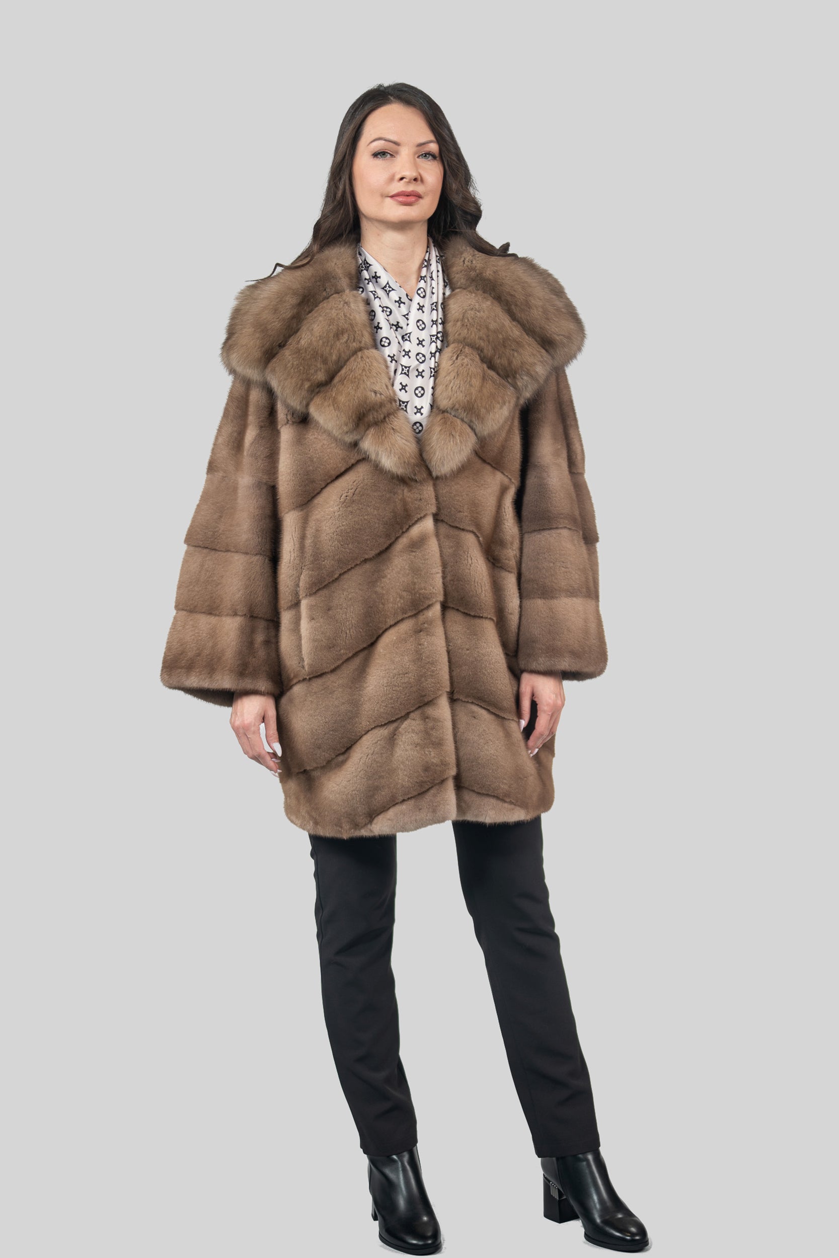 Pastel Mink Half Coat with Russian Sable Hood A/K850