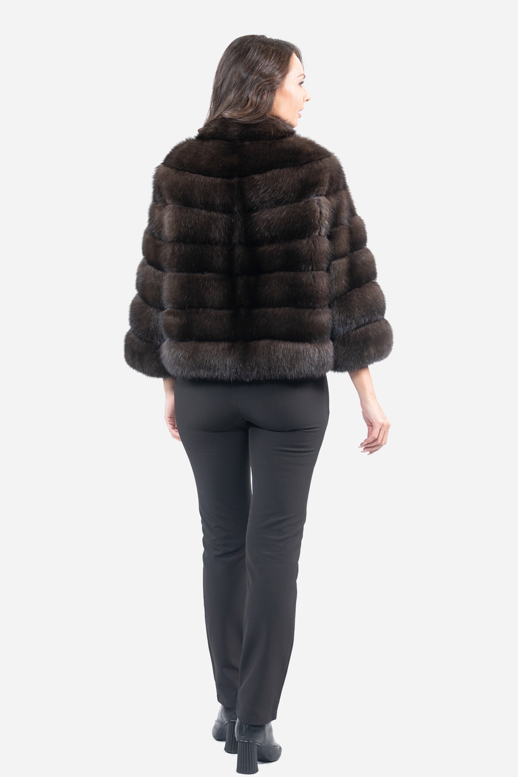 Dark Russian Sable Jacket with Stand Collar P/K16cm643G