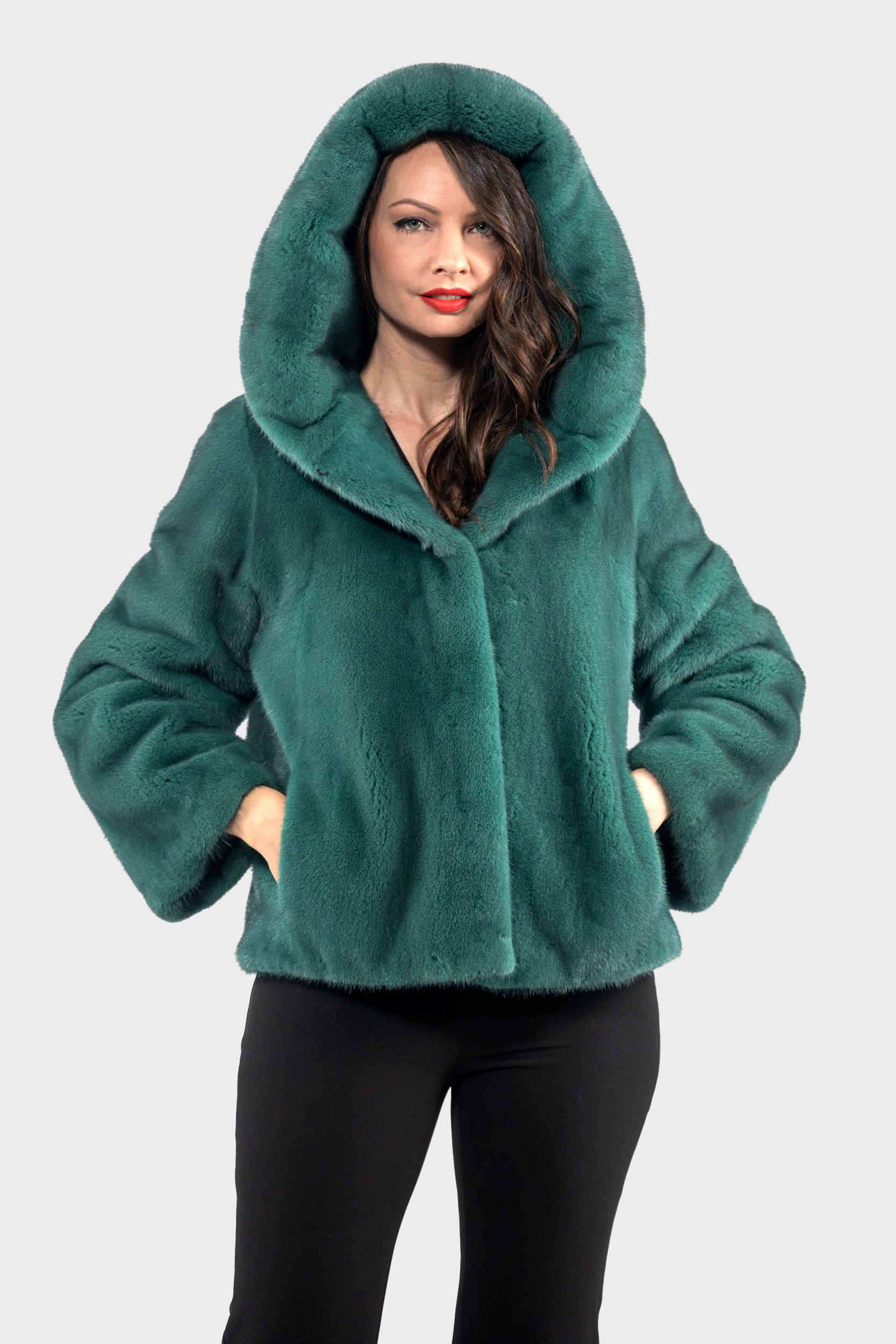 Green Mink Jacket with Attached Hood L/O13C543H
