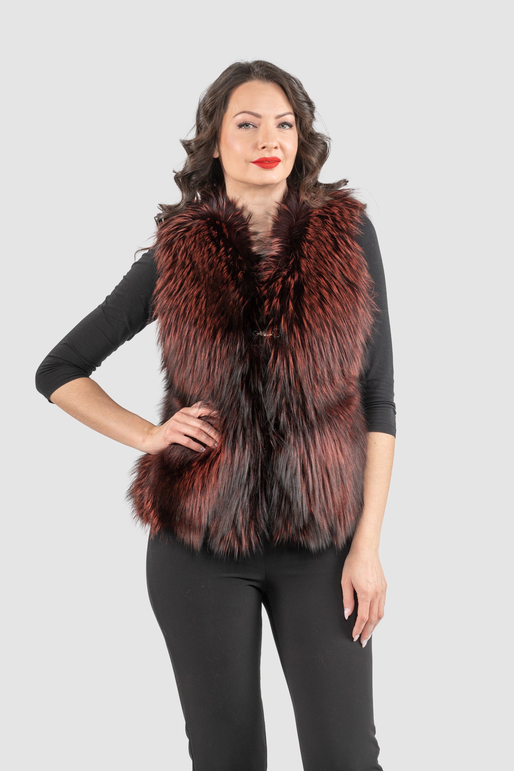 Bordeaux Fox Fur Vest ML170