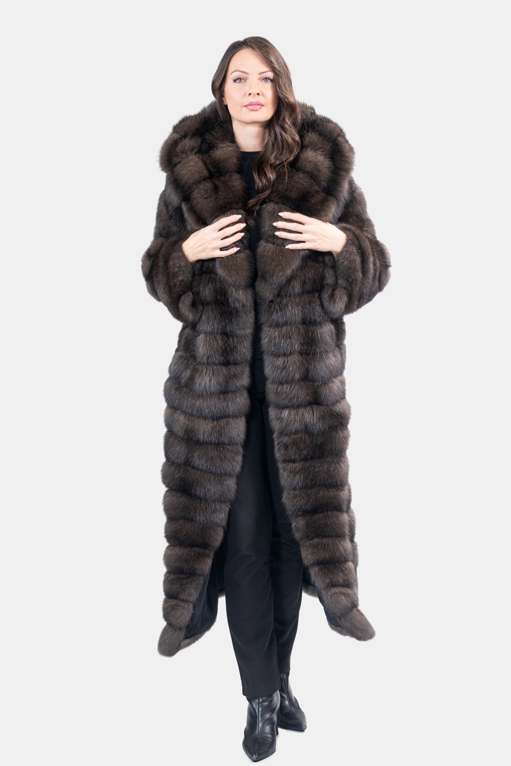 Dark Sable Hooded Long Coat A/K13C540