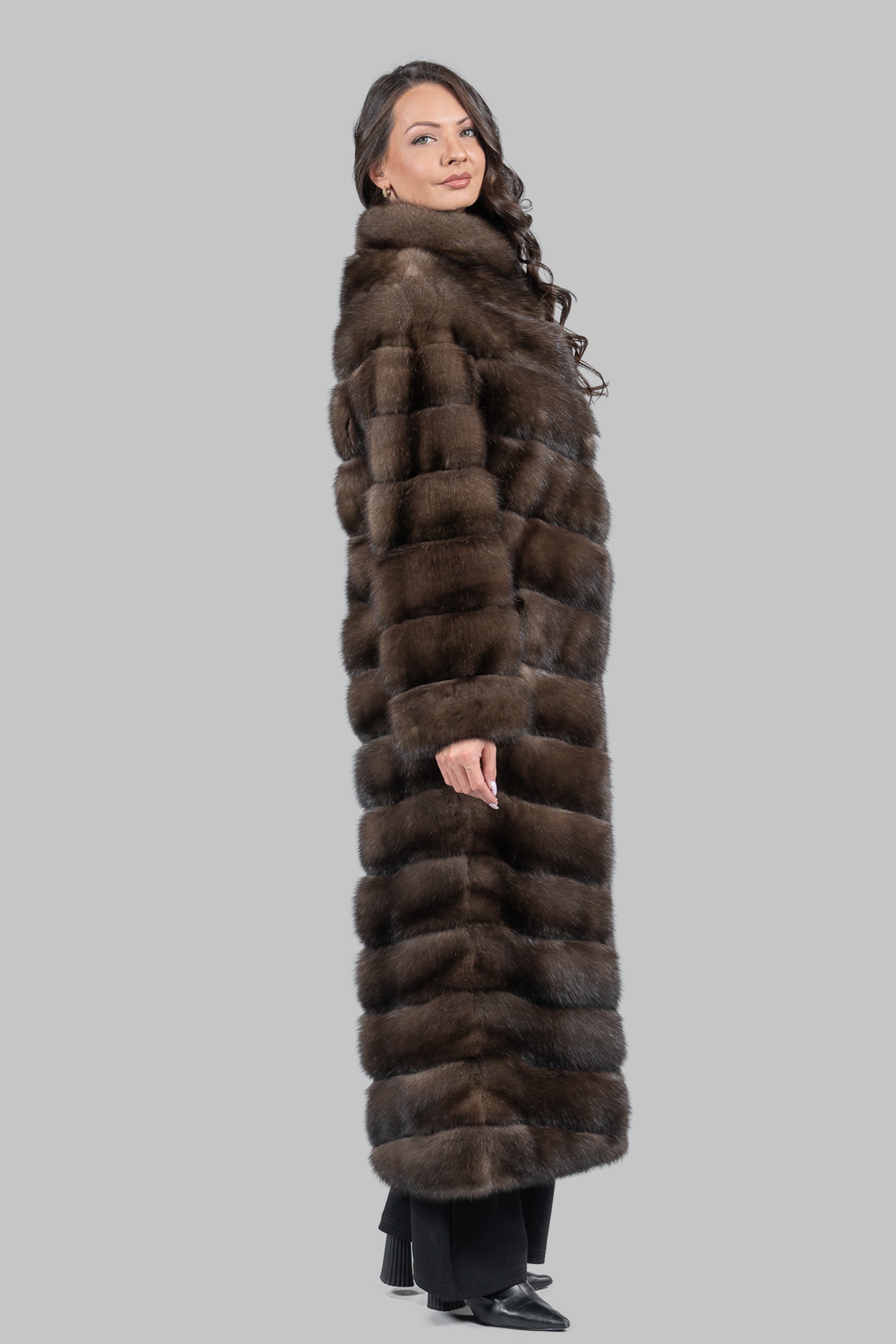 Graphite Sable Long Coat with Stand Collar V/K13C530