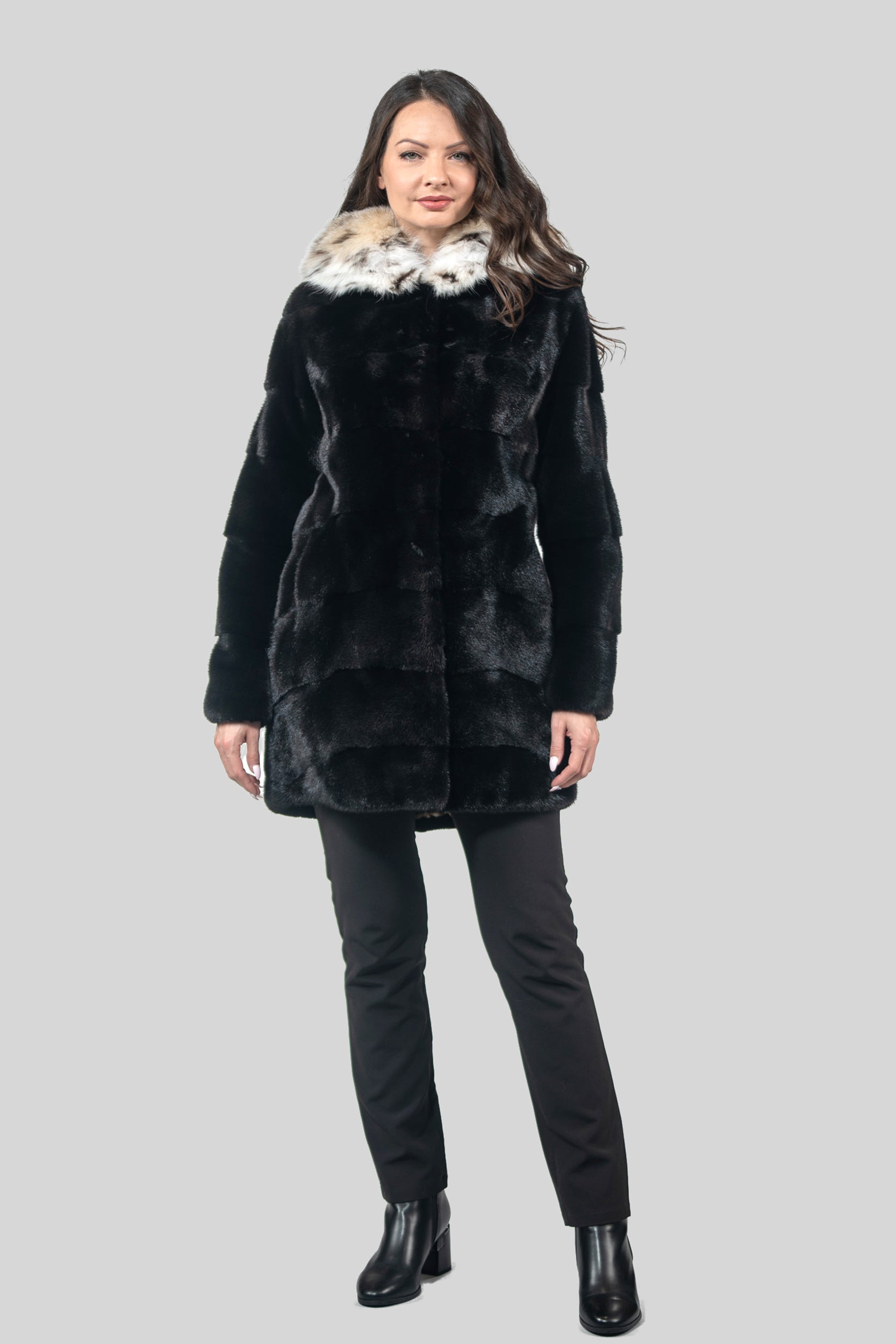 Blackglama Mink Half Coat with Bobcat Hood P/K19134