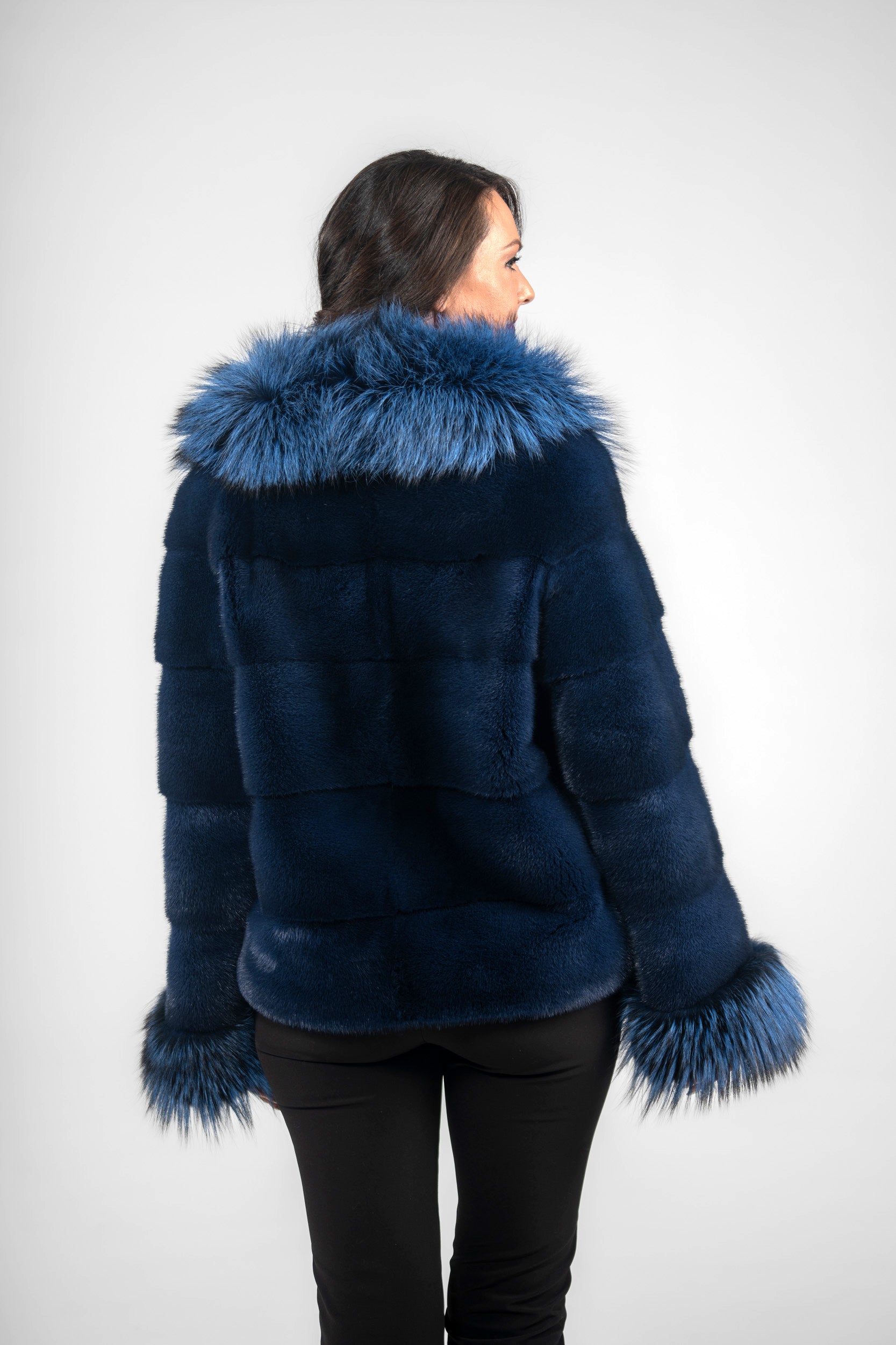 Blue Jean Mink Jacket with Fox Notch Collar P/K13C528S20