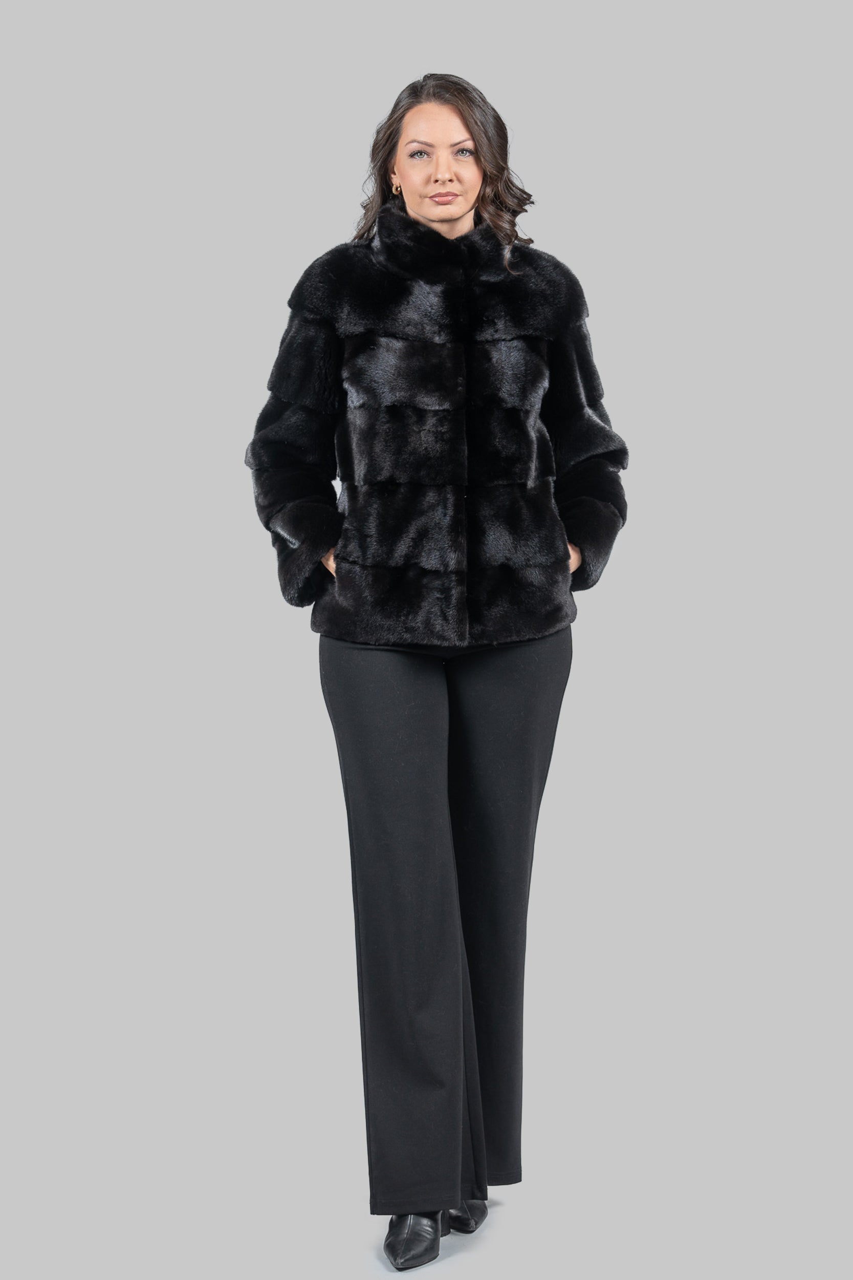 Blackglama Mink Jacket with Stand Collar P/K13C528