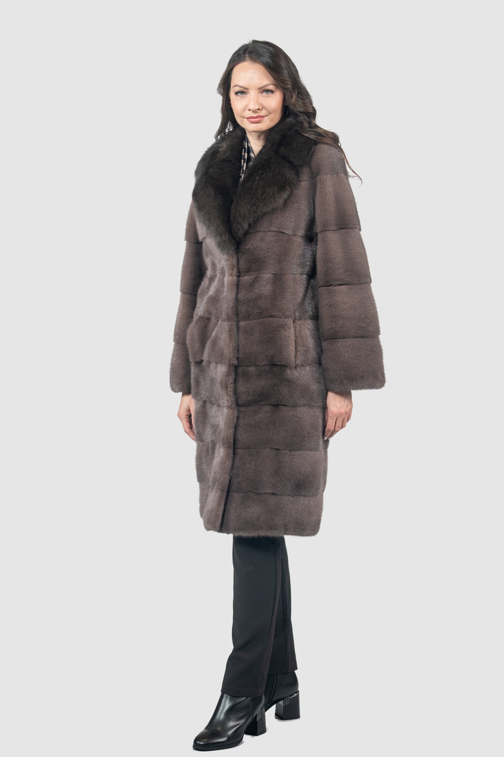 Wood Mink Half Coat with Russian Sable Notch Collar P/K13c530s20