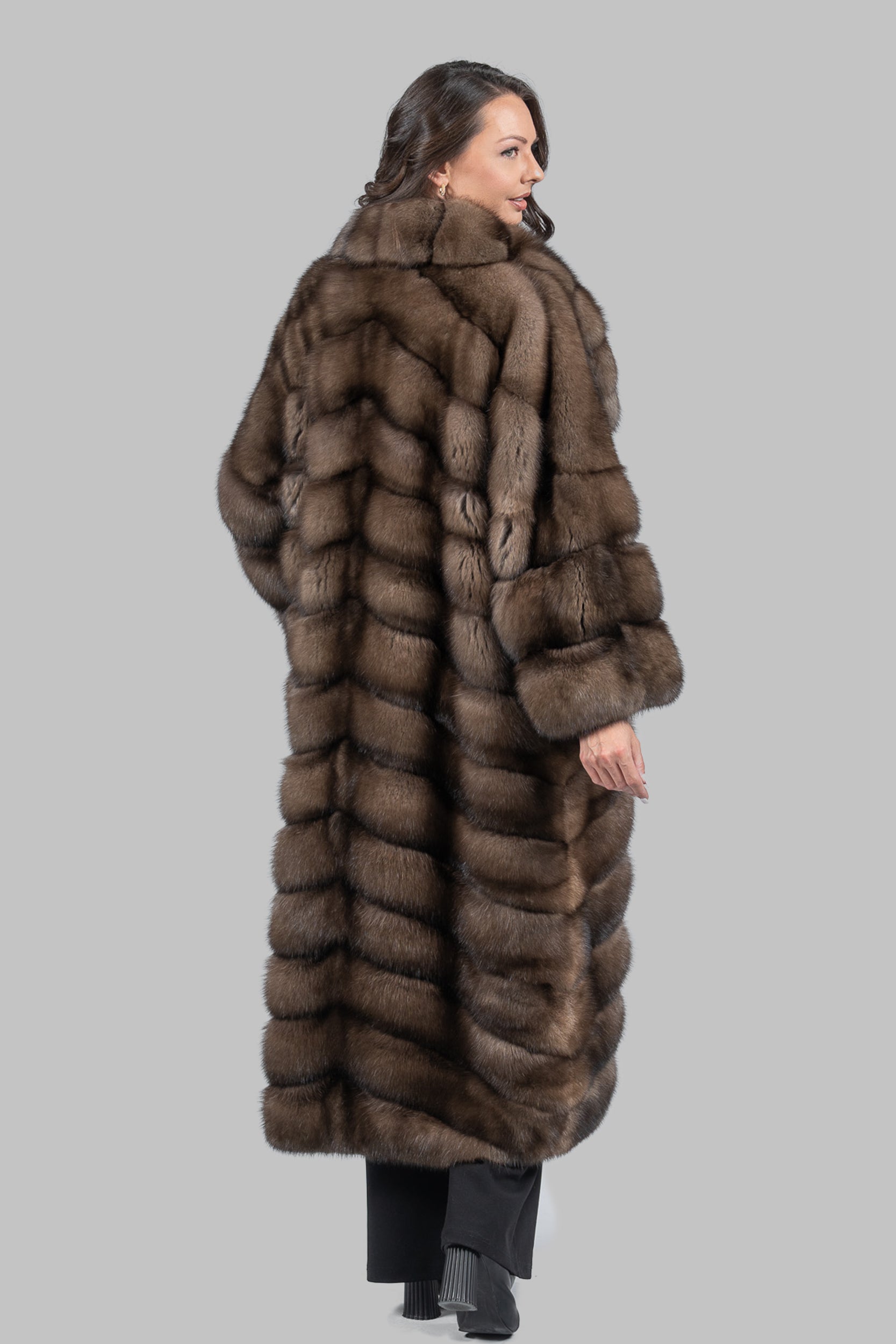 Graphite Sable Long Coat with Shawl Collar A/K13C848C17