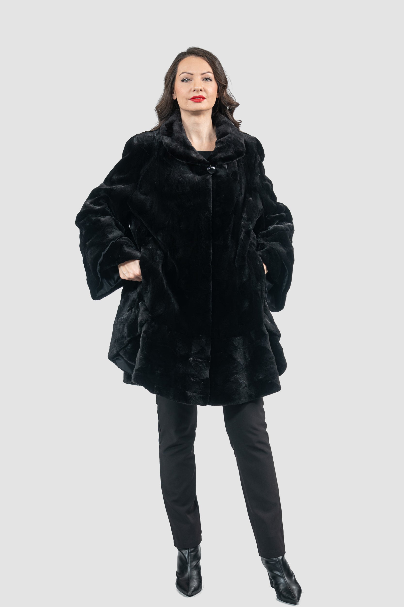 Black Mink Pieced Half Coat 2550