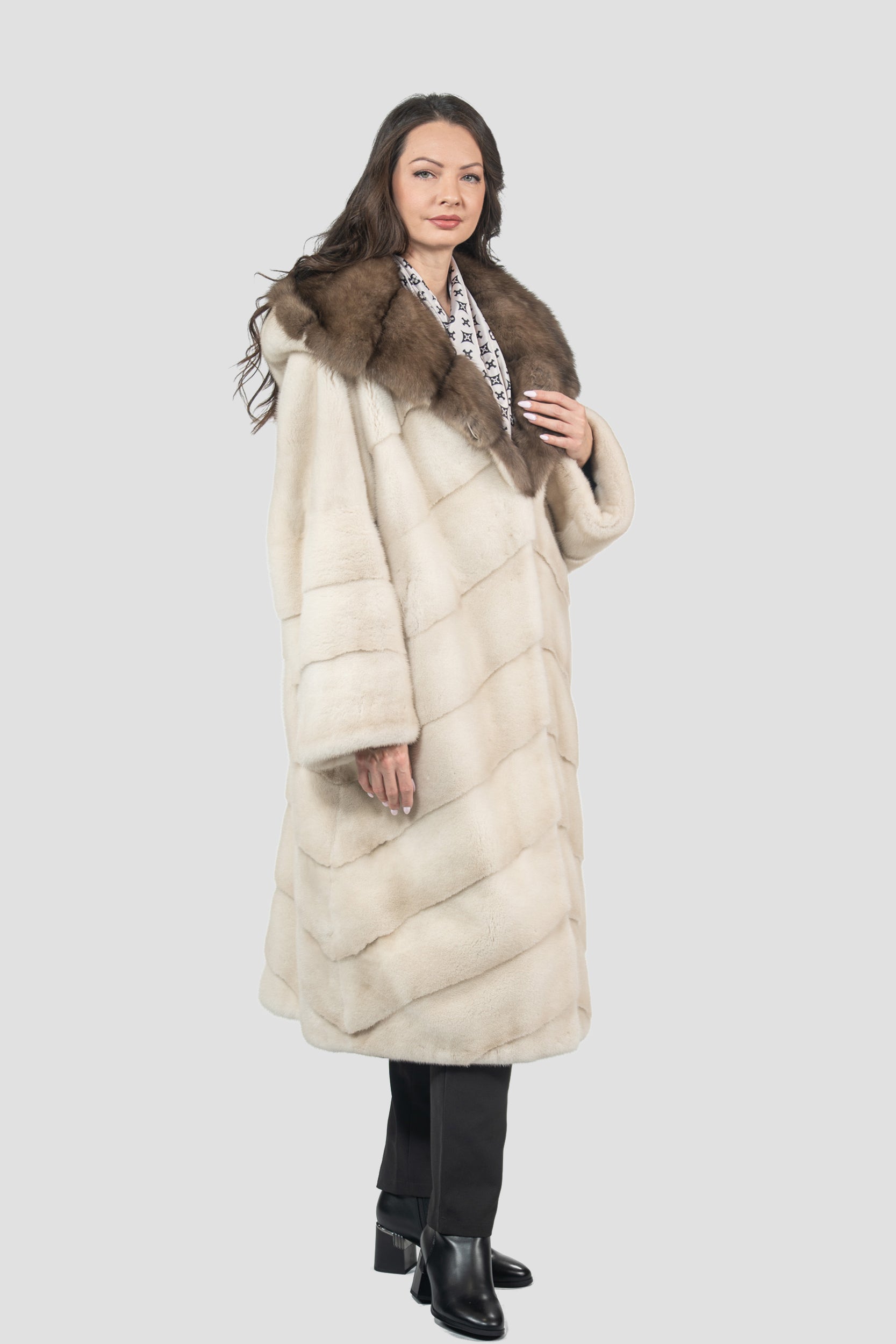 Pearl Mink Coat with Russian Sable Hood A/K13C850