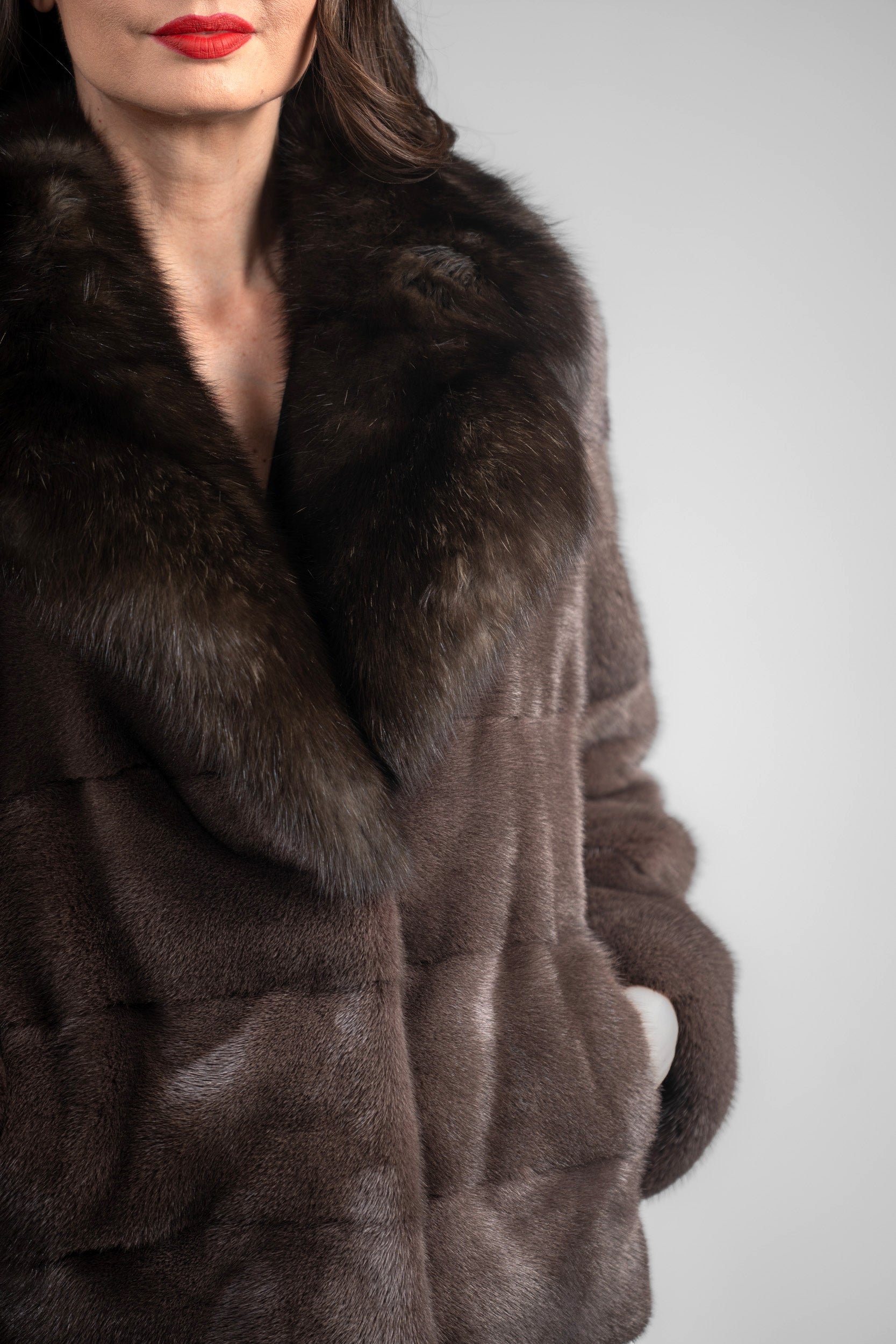 Wood Mink Jacket with Russian Sable Notch Collar P/K13C528S20