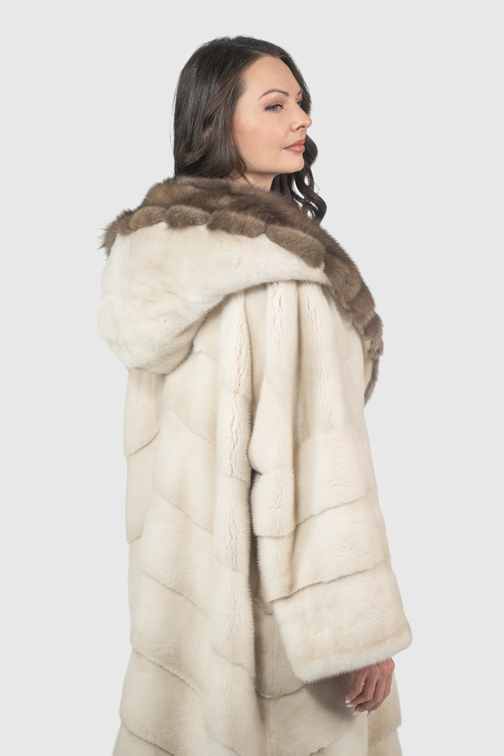 Pearl Mink Coat with Russian Sable Hood A/K13C850