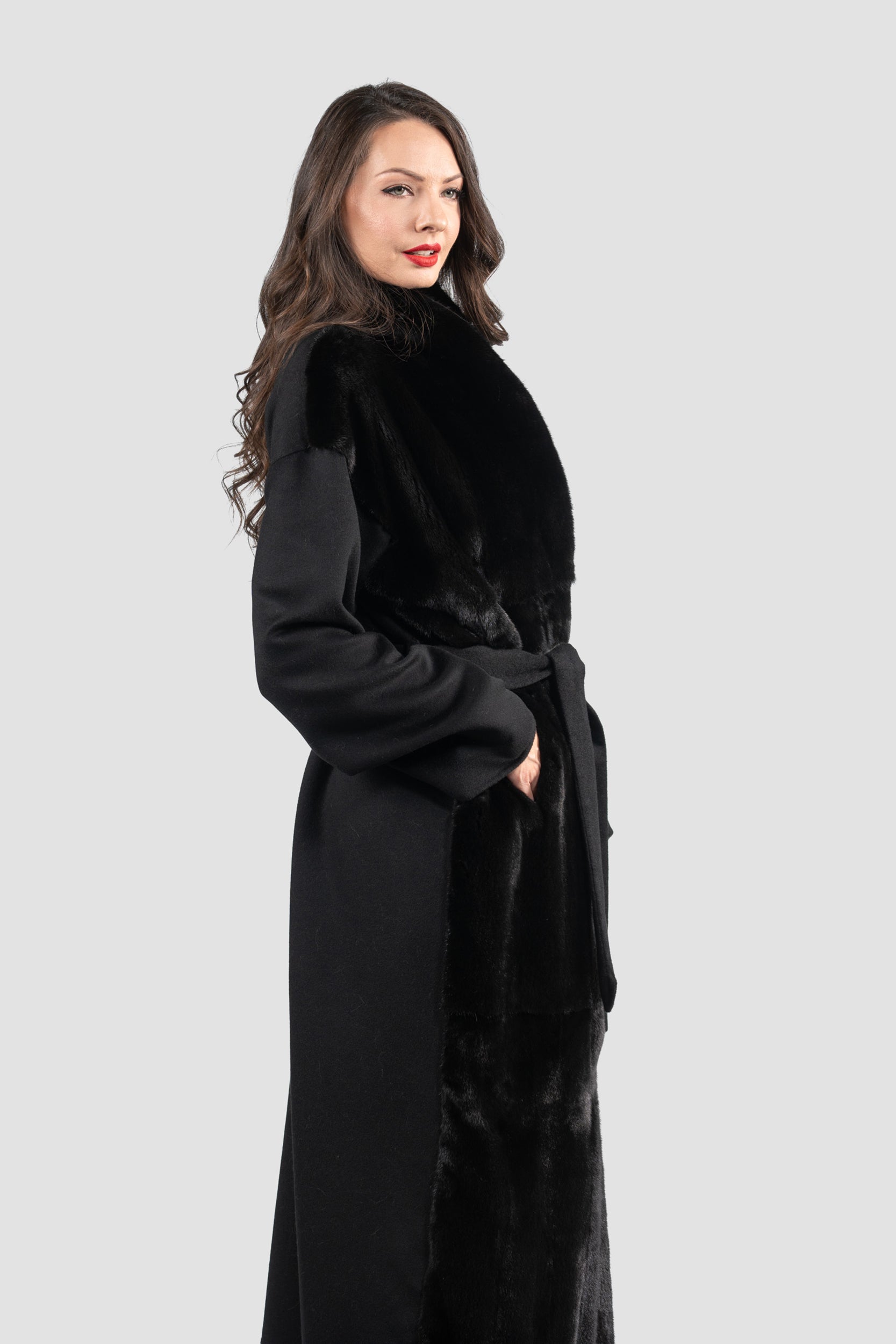 Black Cashmere Coat with Blackglama Mink Trim 22CA103