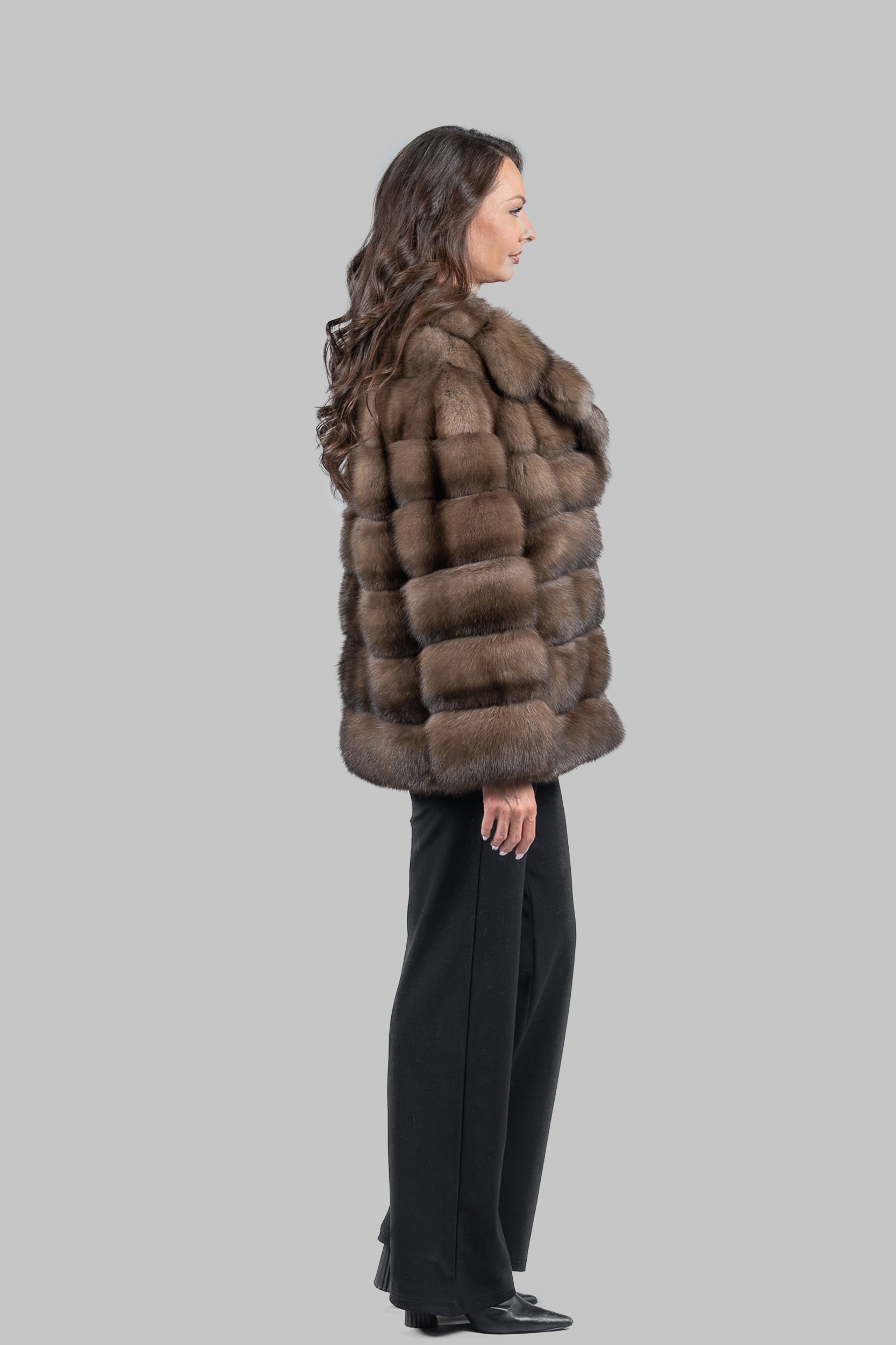 Titanium Sable Half Coat with Shawl Collar P/K18M004