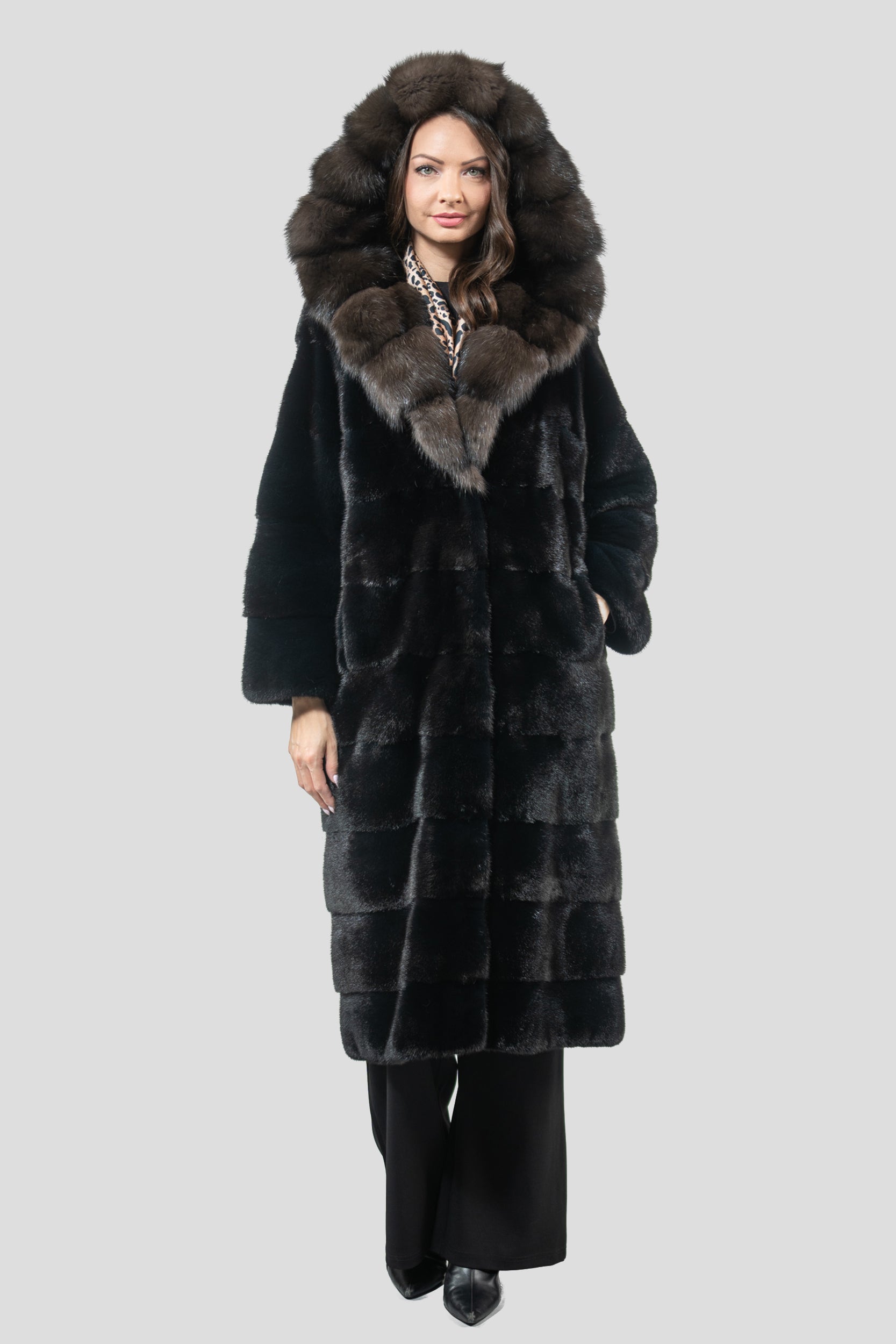 Blackgalama Mink Coat With Russian Sable Hood P/K13C540