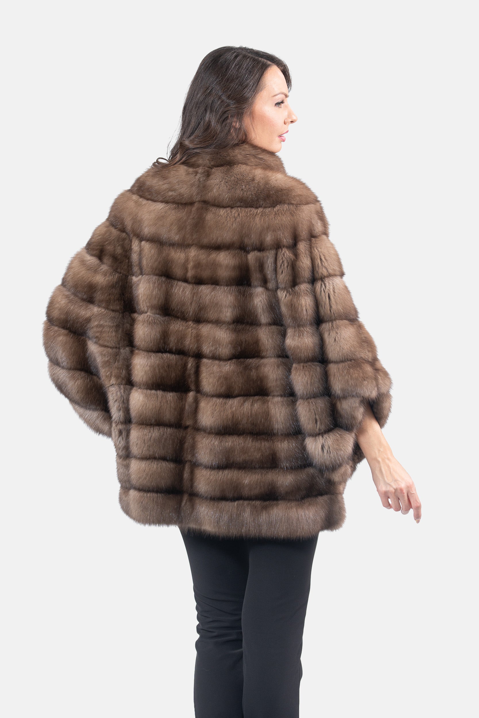 Graphite Russian Sable Cape with Stand Collar P/K13C959