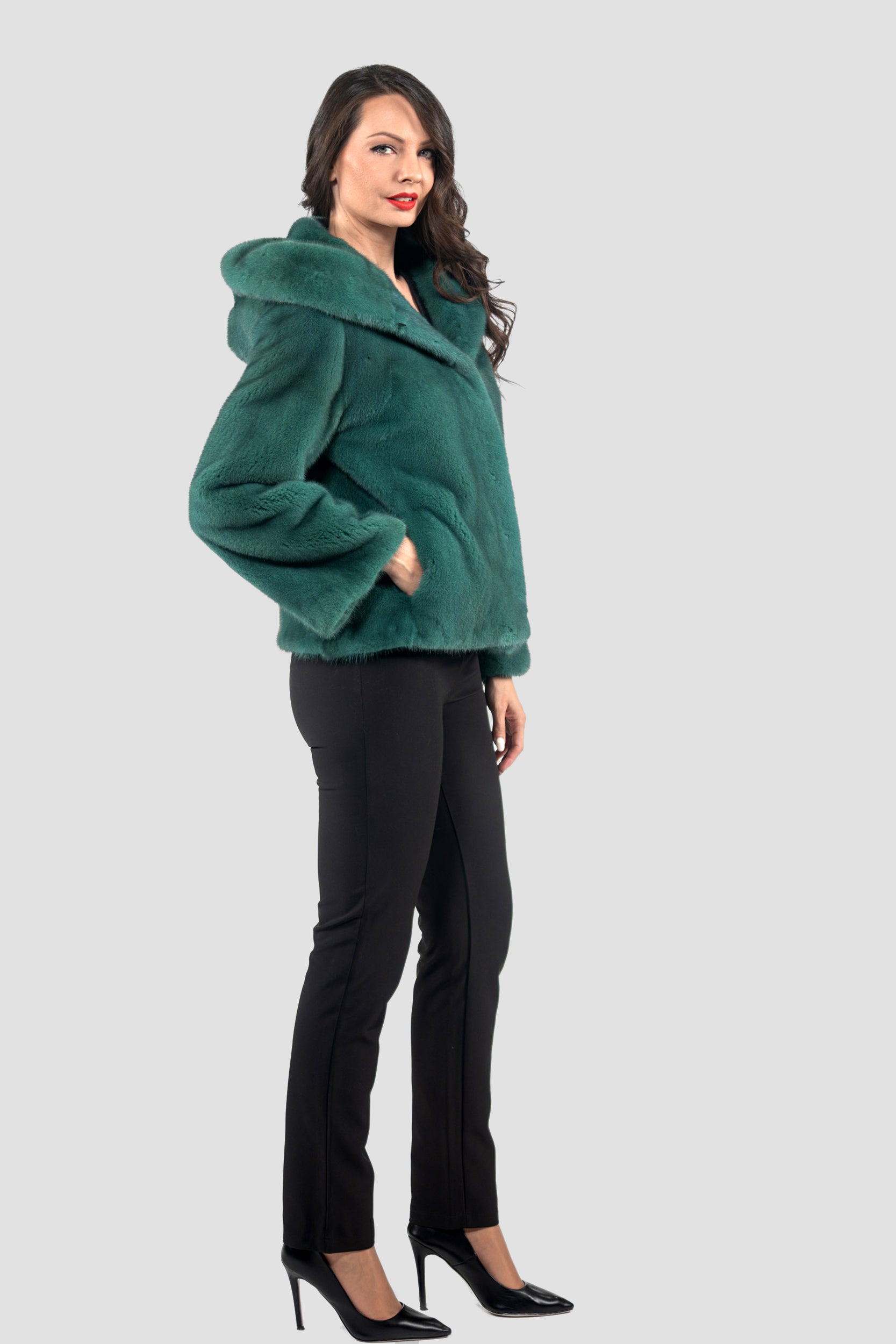 Green Mink Jacket with Attached Hood L/O13C543H