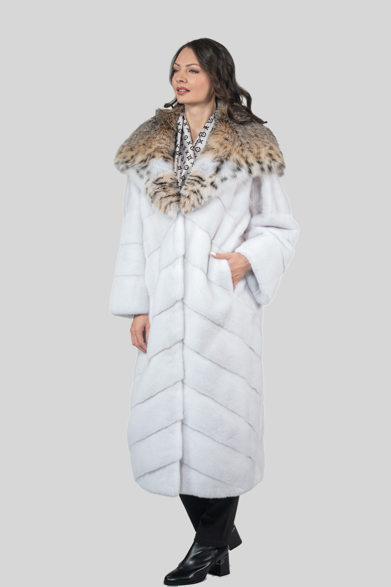 White Mink Coat With Bobcat Hood A/K13C850