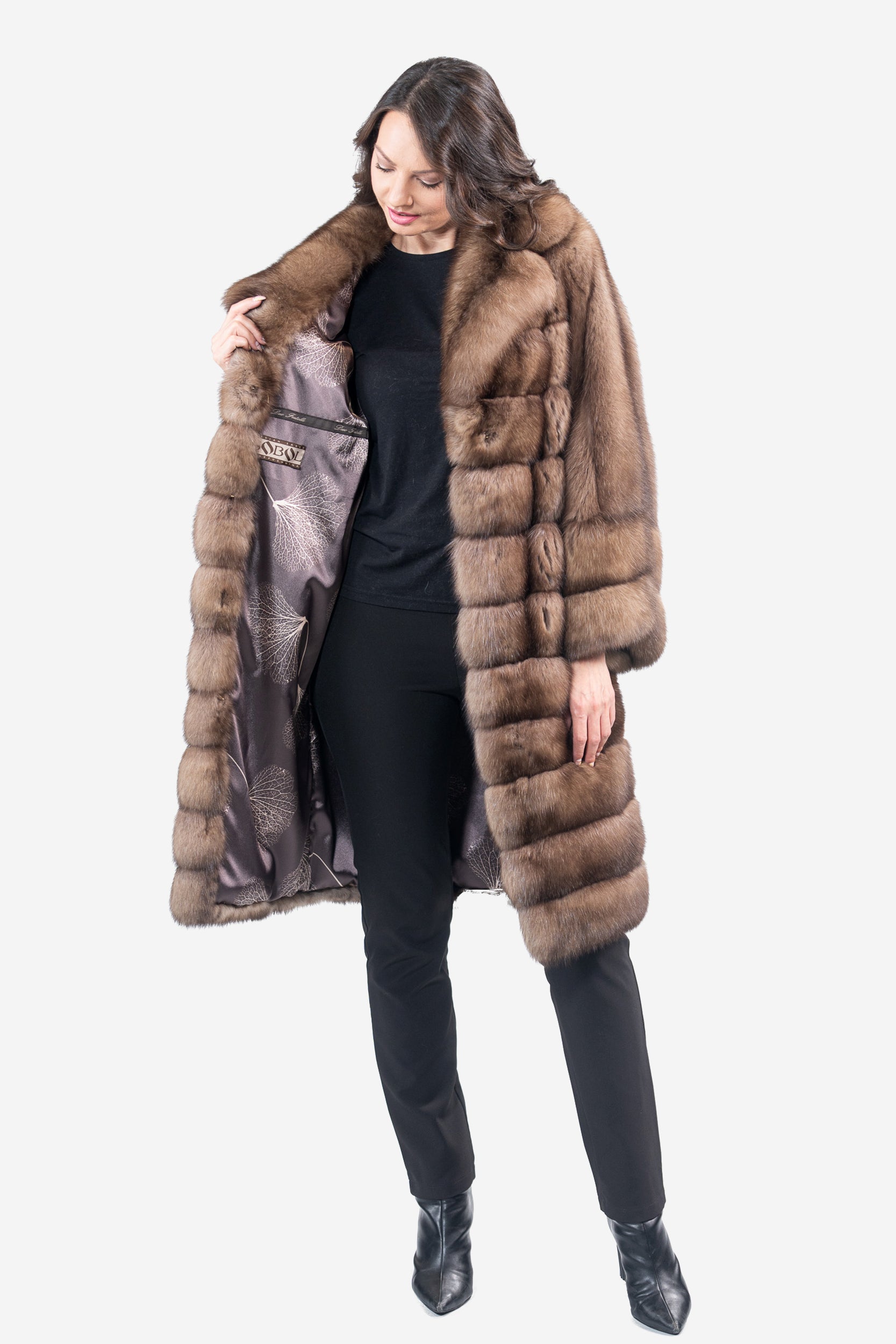 Graphite Russian Sable Coat with Notch Collar and Let Out Sleeves P/K13C530S20V30