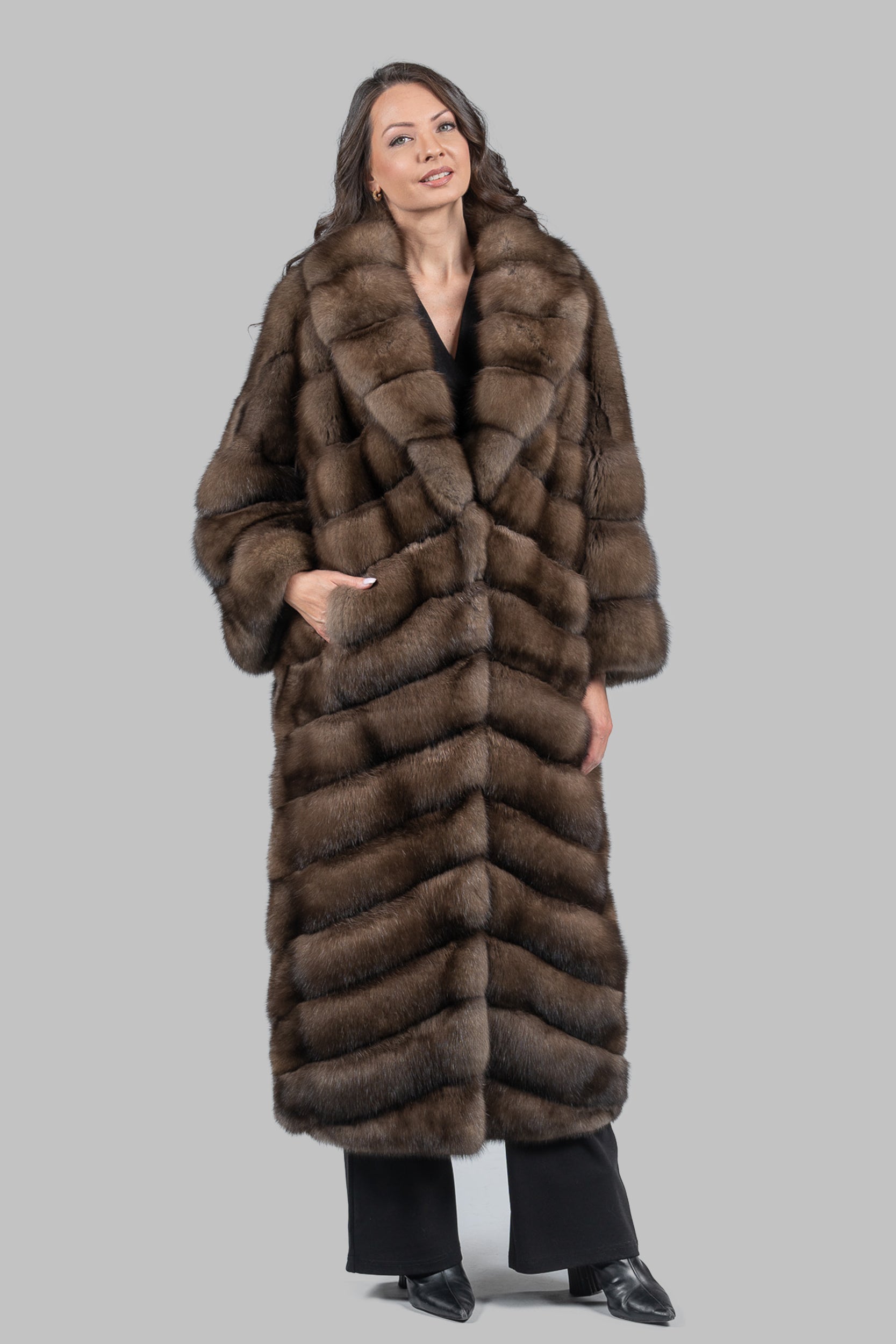 Graphite Sable Long Coat with Shawl Collar A/K13C848C17