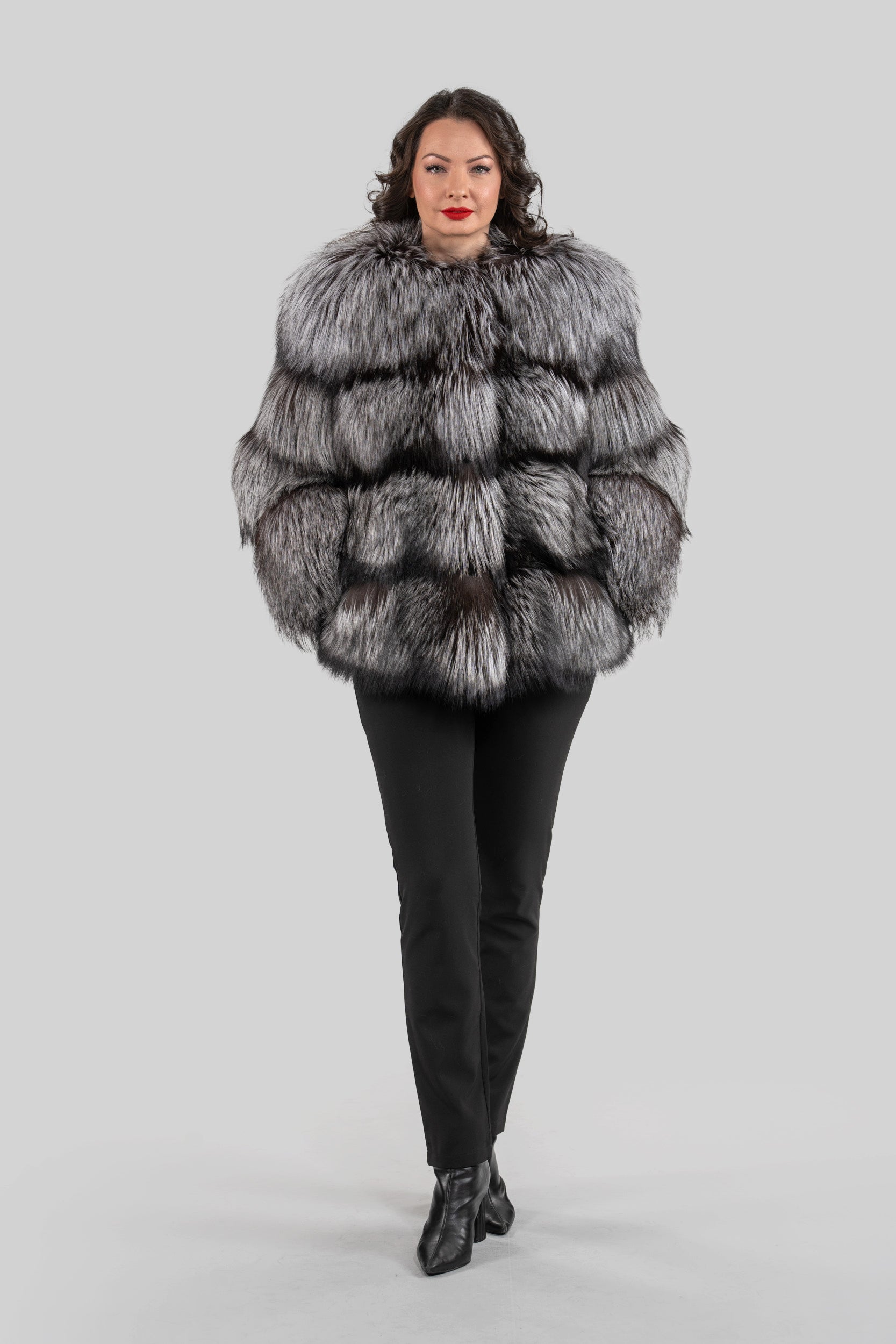 Brown Grey Cashmere Half Coat & Vest with Russian Sable Trim 17C8003s