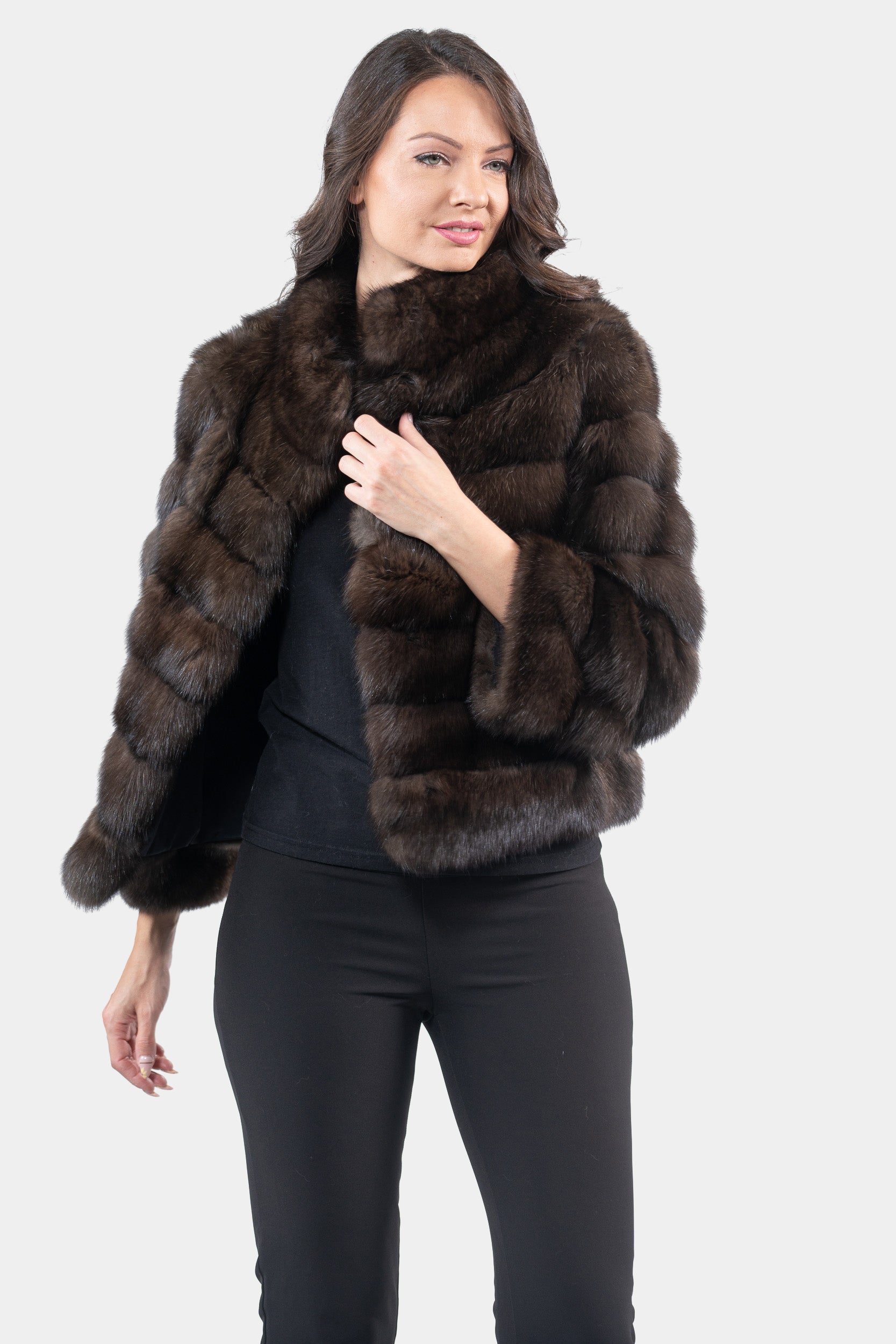 Dark Russian Sable Jacket with Stand Collar P/K13C528