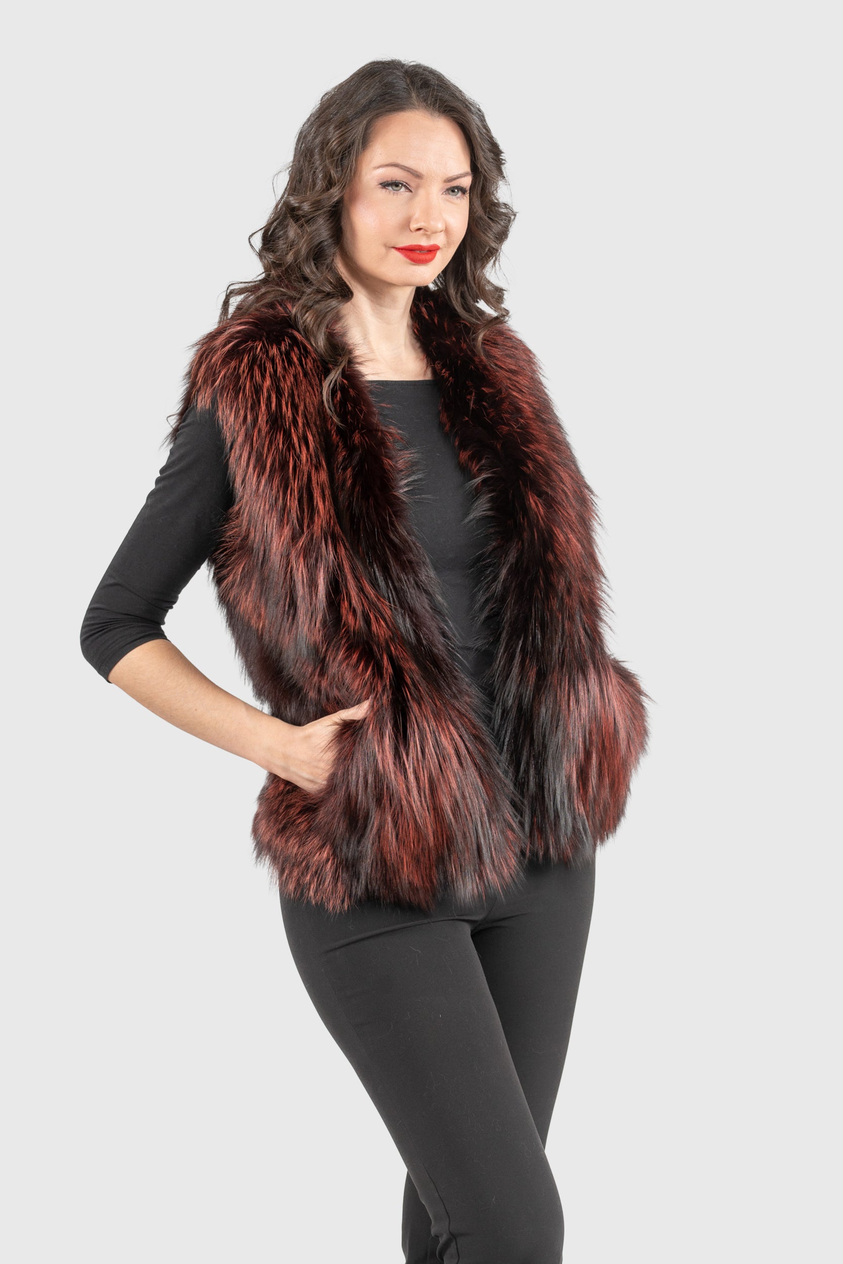Bordeaux Fox Fur Vest ML170
