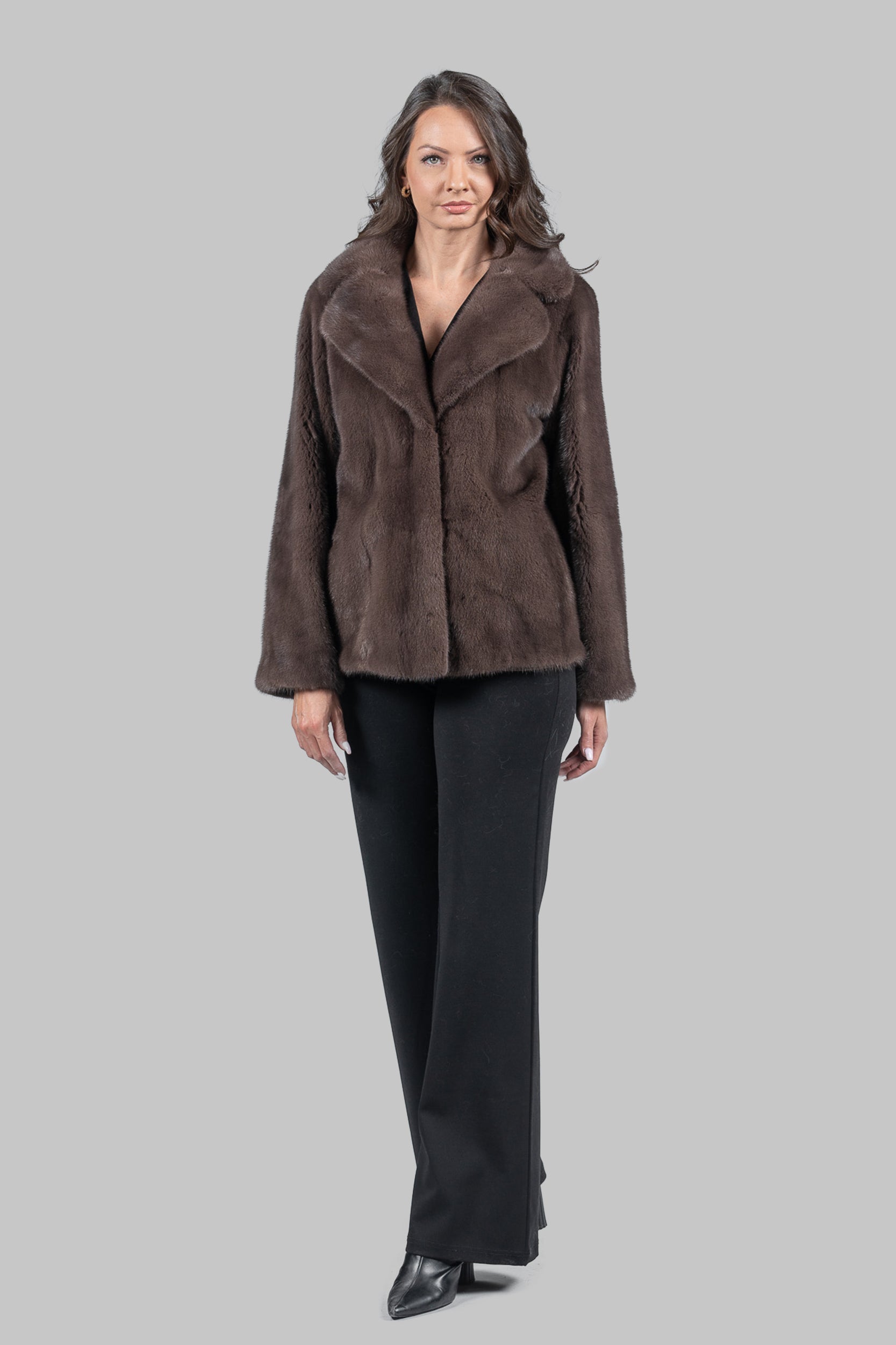 Wood Mink Fur Jacket with Notch Collar L/O13C528s20