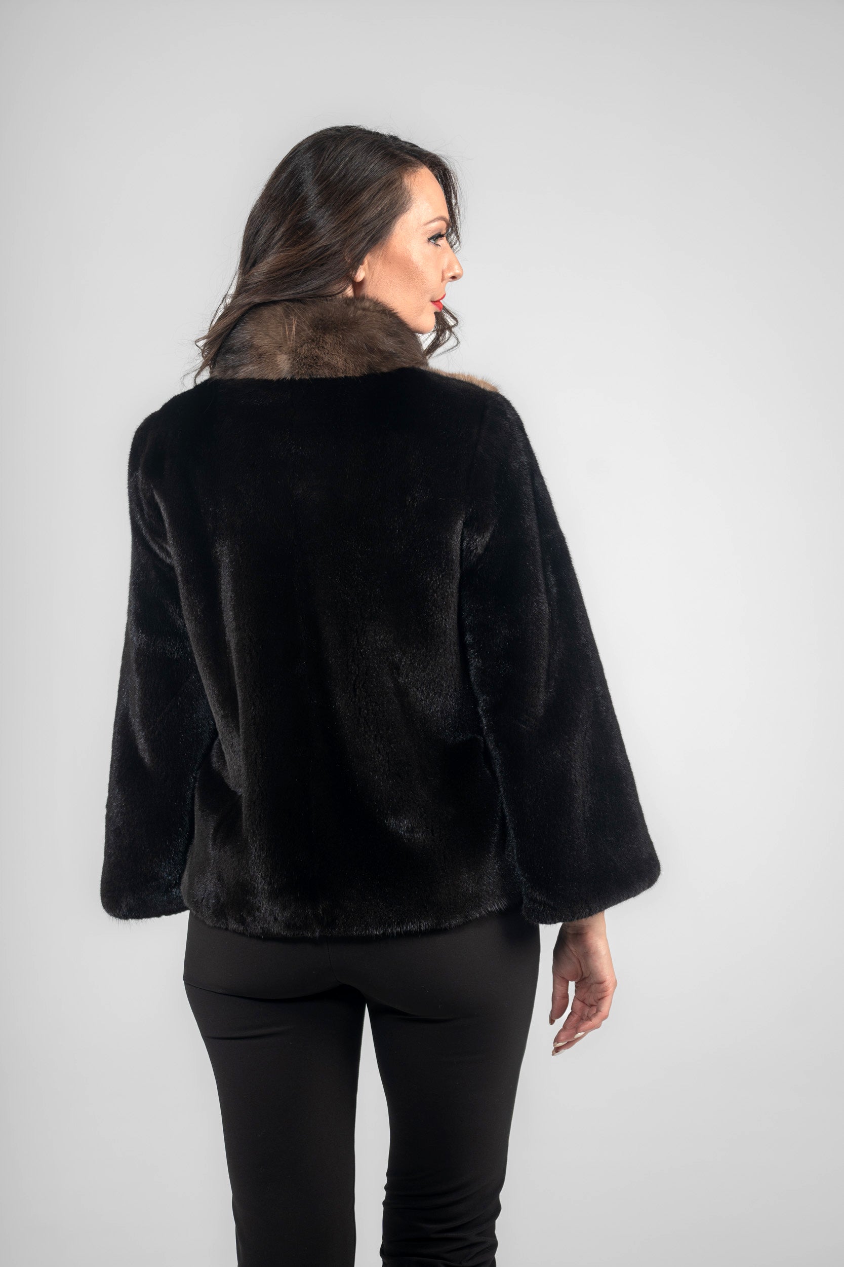Blackglama Mink Jacket with Stand Collar and Russian Sable Trim P/K16C739