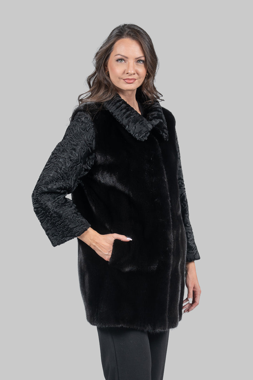 Blackglama Mink Jacket with Swakara Sleeves and Platter Collar S/S18M7000