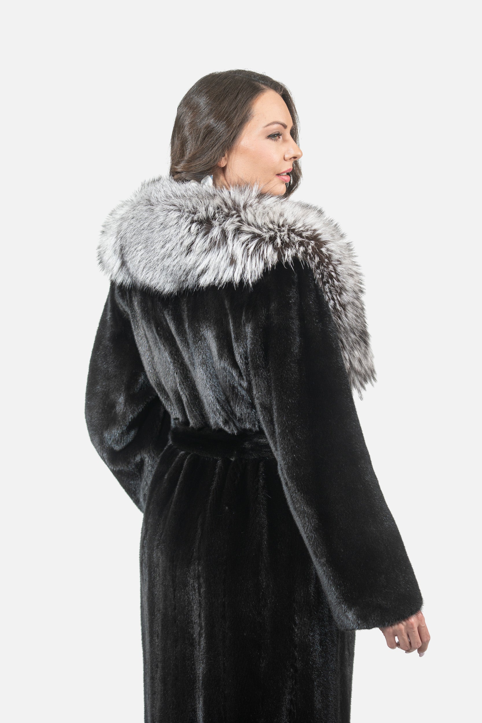 Blackgalama Mink Coat With Fox Shawl Collar L/O13C530gC17