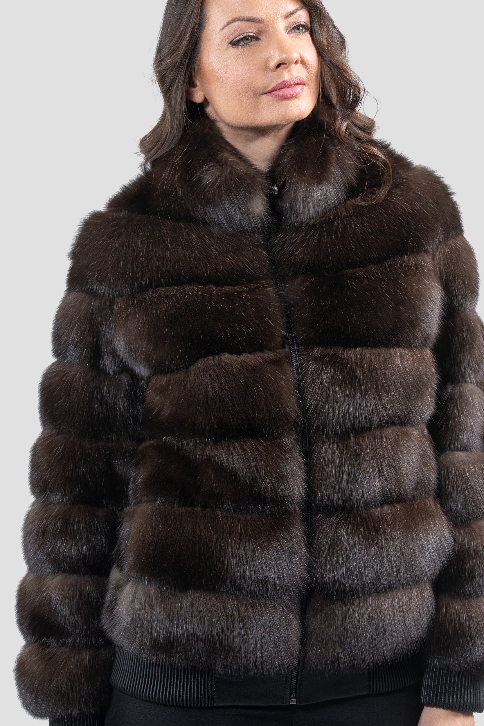 Reversible Dark Russian Sable Bomber Jacket with Stand Collar P/K228