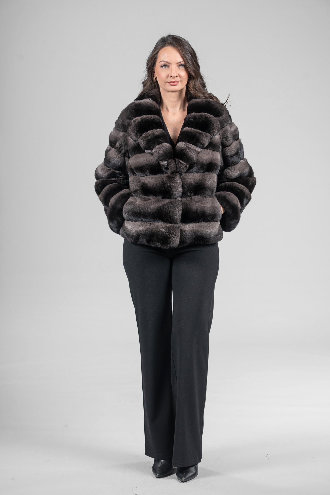 Smokey Chinchilla Jacket with Notch Collar P/K13C528S20