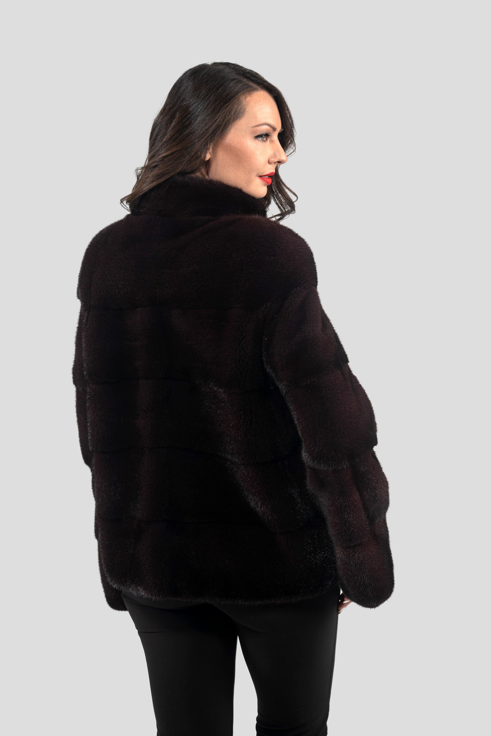 Bordeaux Mink Jacket with Stand Collar P/K13C528