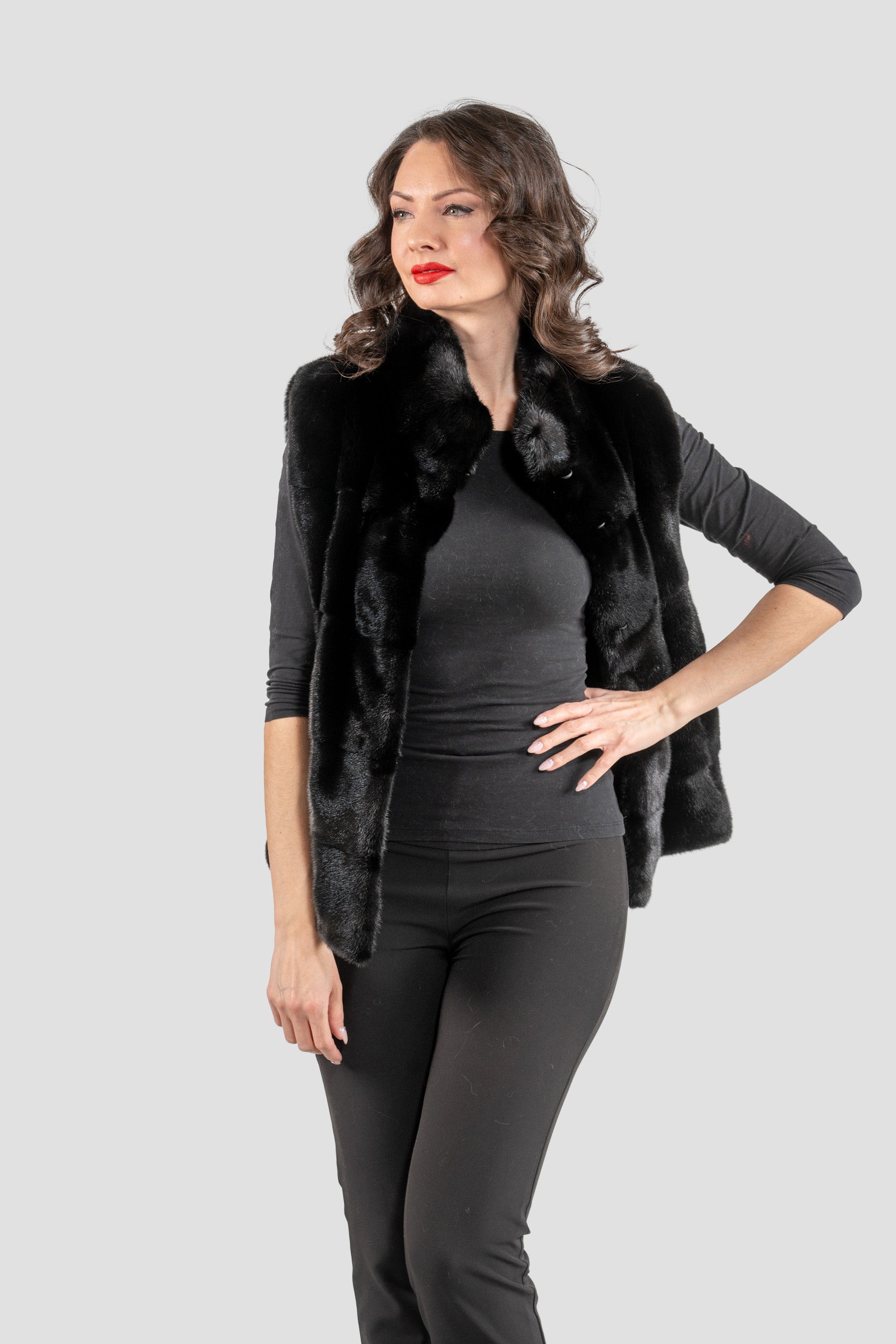 Blackglama Mink Short Vest with Stand Collar P/K13c519g530