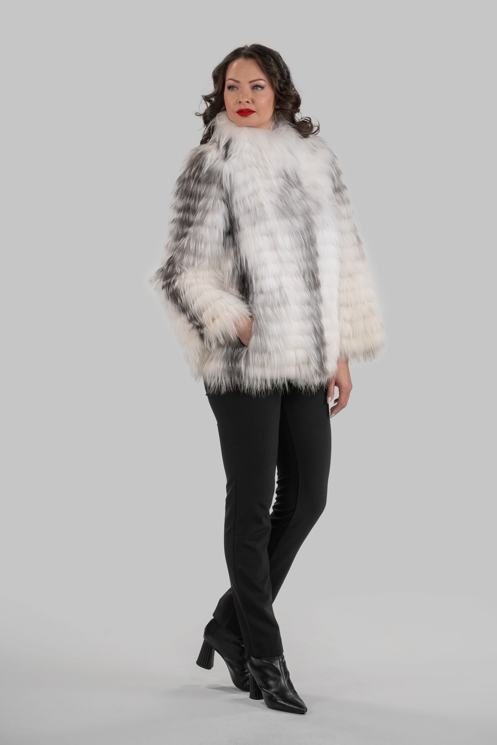 Arctic Marble Fox Jacket with Stand Collar 13C528