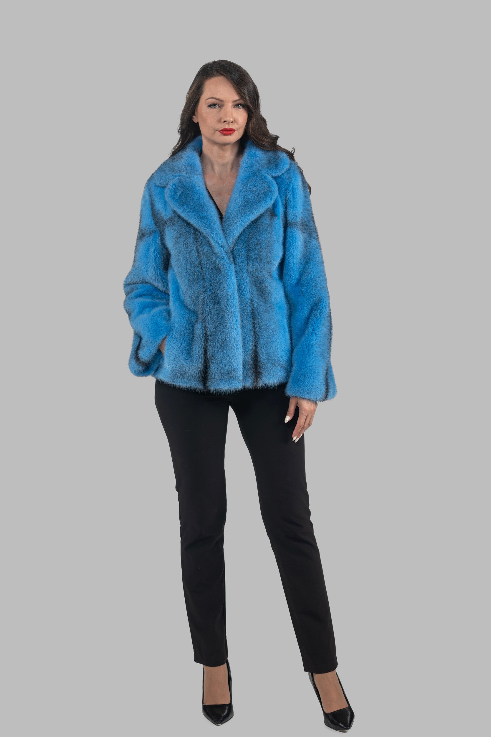 Blue Sky Cross Mink Jacket with Notch Collar L/O13C528S20