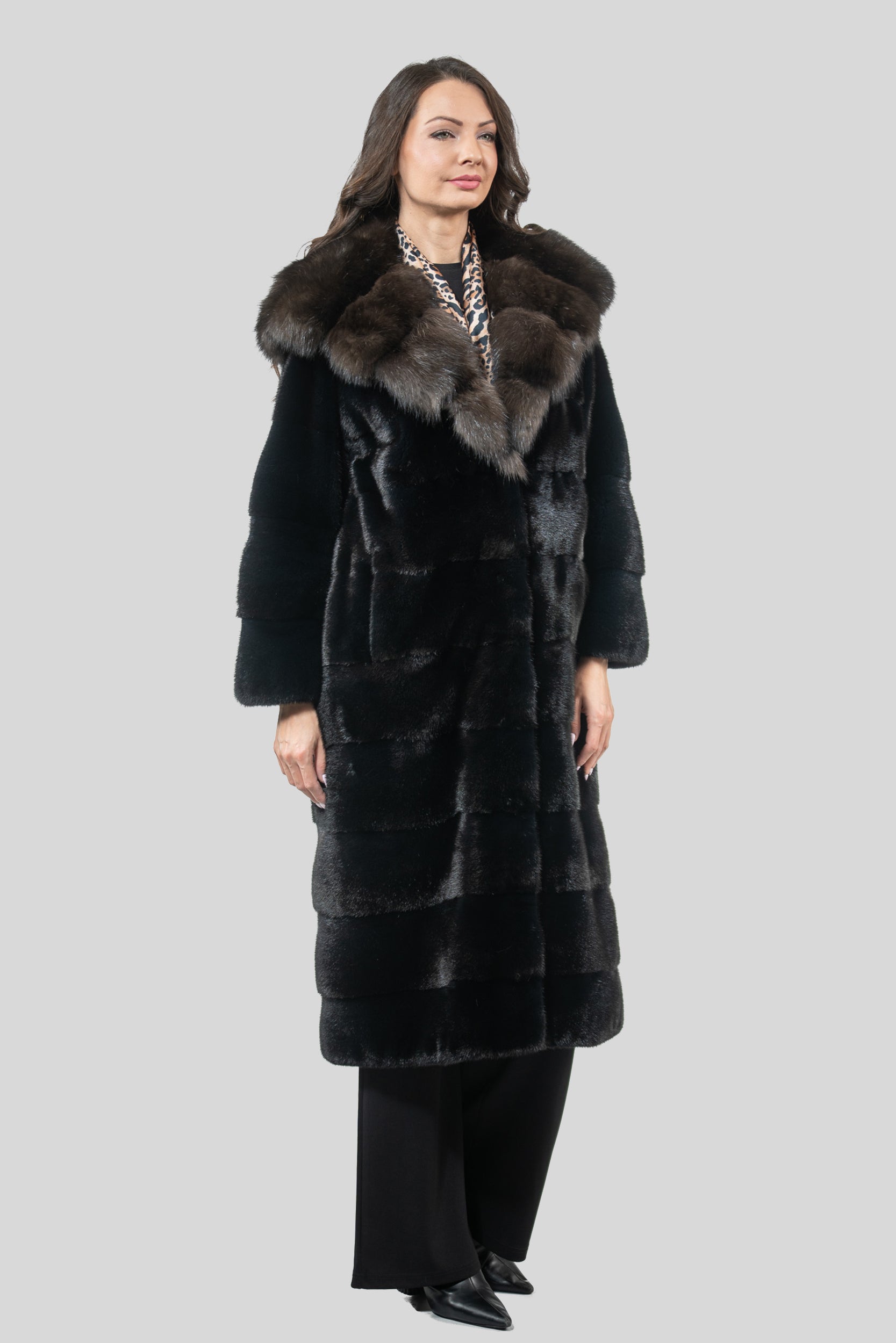 Blackgalama Mink Coat With Russian Sable Hood P/K13C540