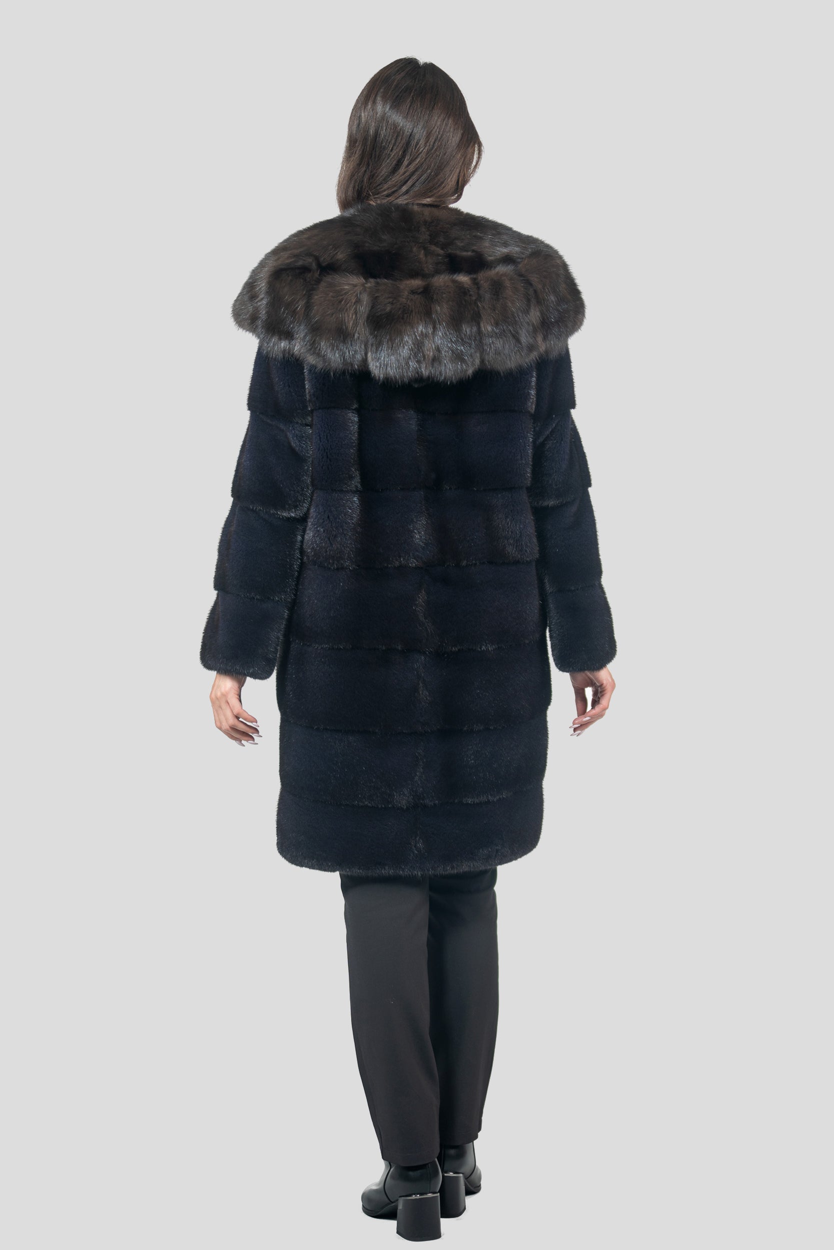 Purple Mink Half Coat with Russian Sable Hood P/K13C540