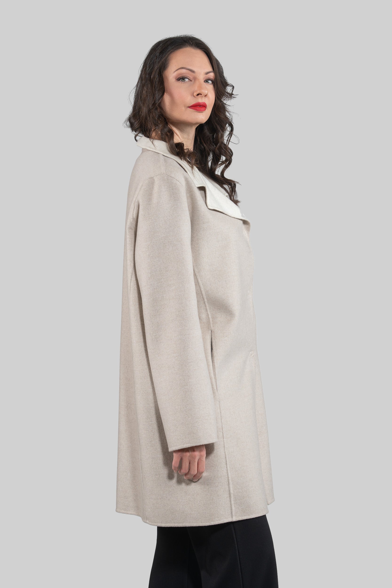 White Ecru Cashmere Half Coat