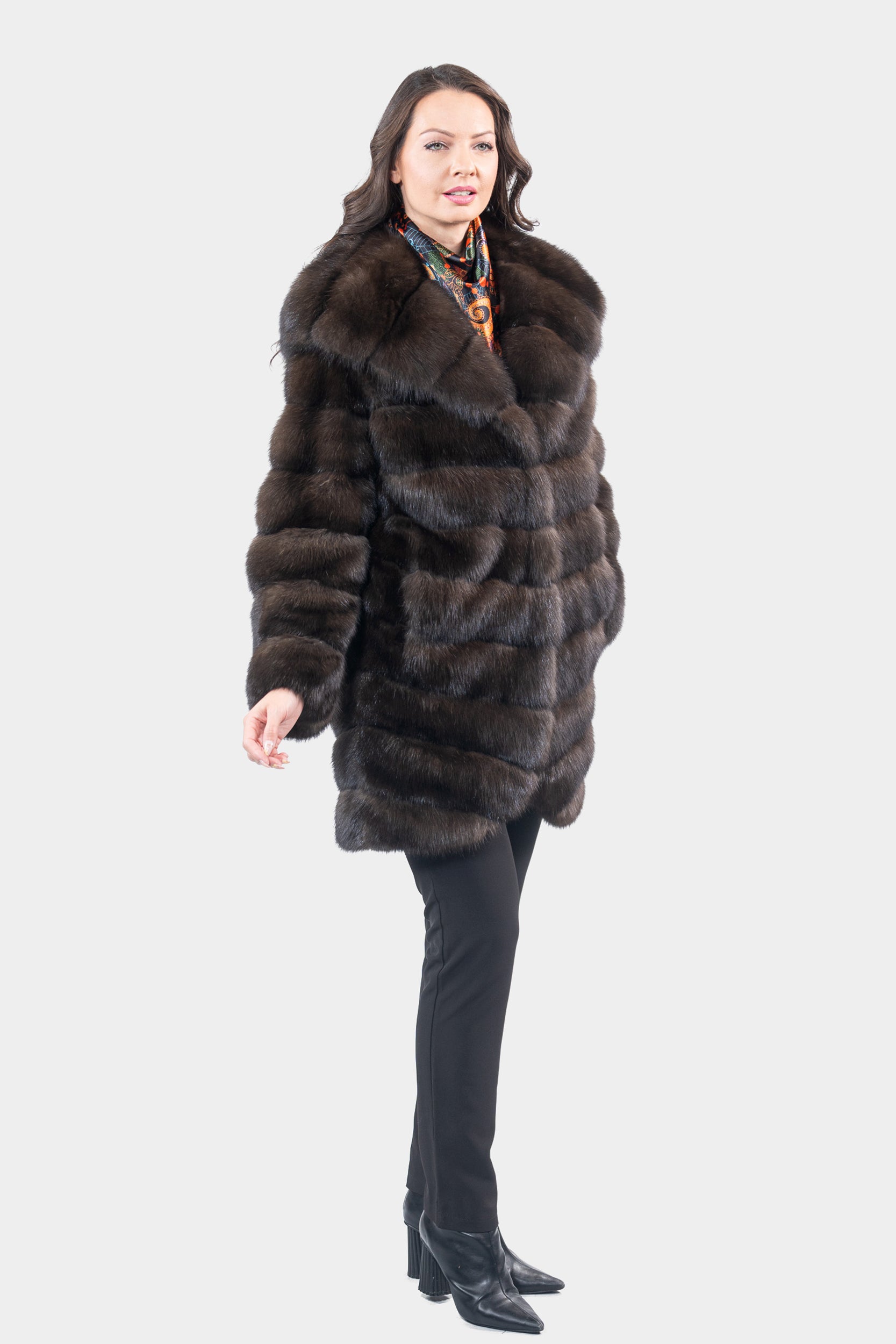 Dark Russian Sable Half Coat with Attached Hood V/K13C540o